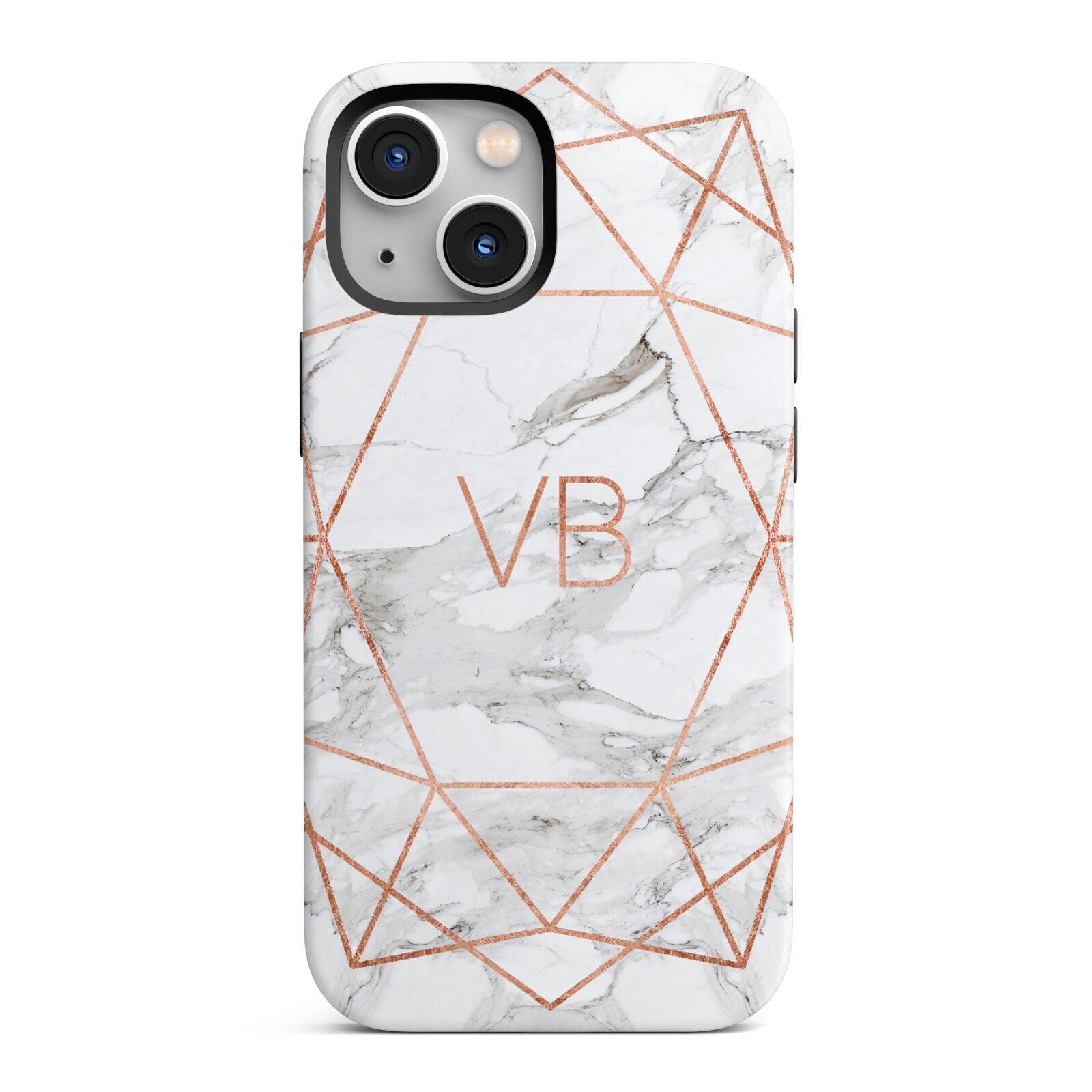 Personalised Rose Gold Marble Initials iPhone 13 Mini Full Wrap 3D Tough Case