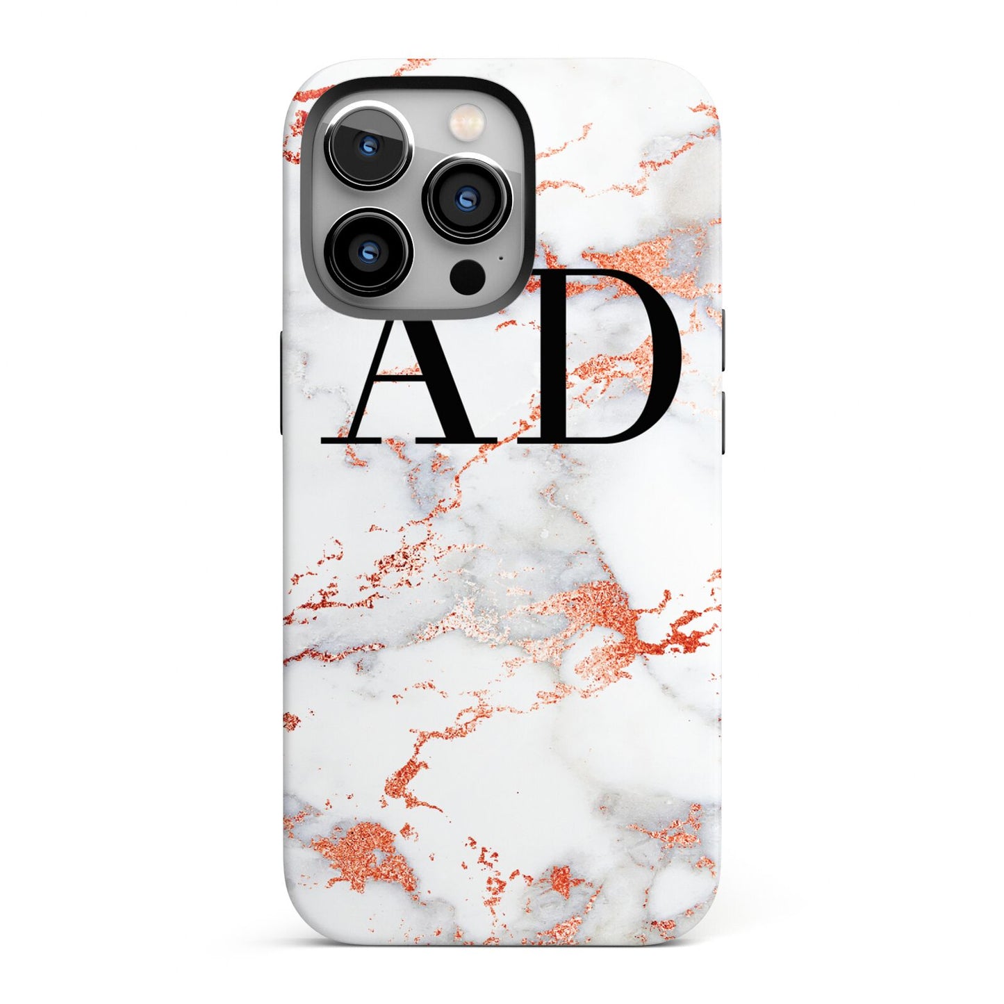 Personalised Rose Gold Marble Initials iPhone 13 Pro Full Wrap 3D Tough Case