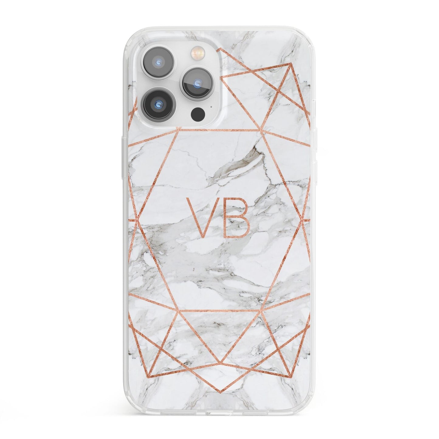 Personalised Rose Gold Marble Initials iPhone 13 Pro Max Clear Bumper Case