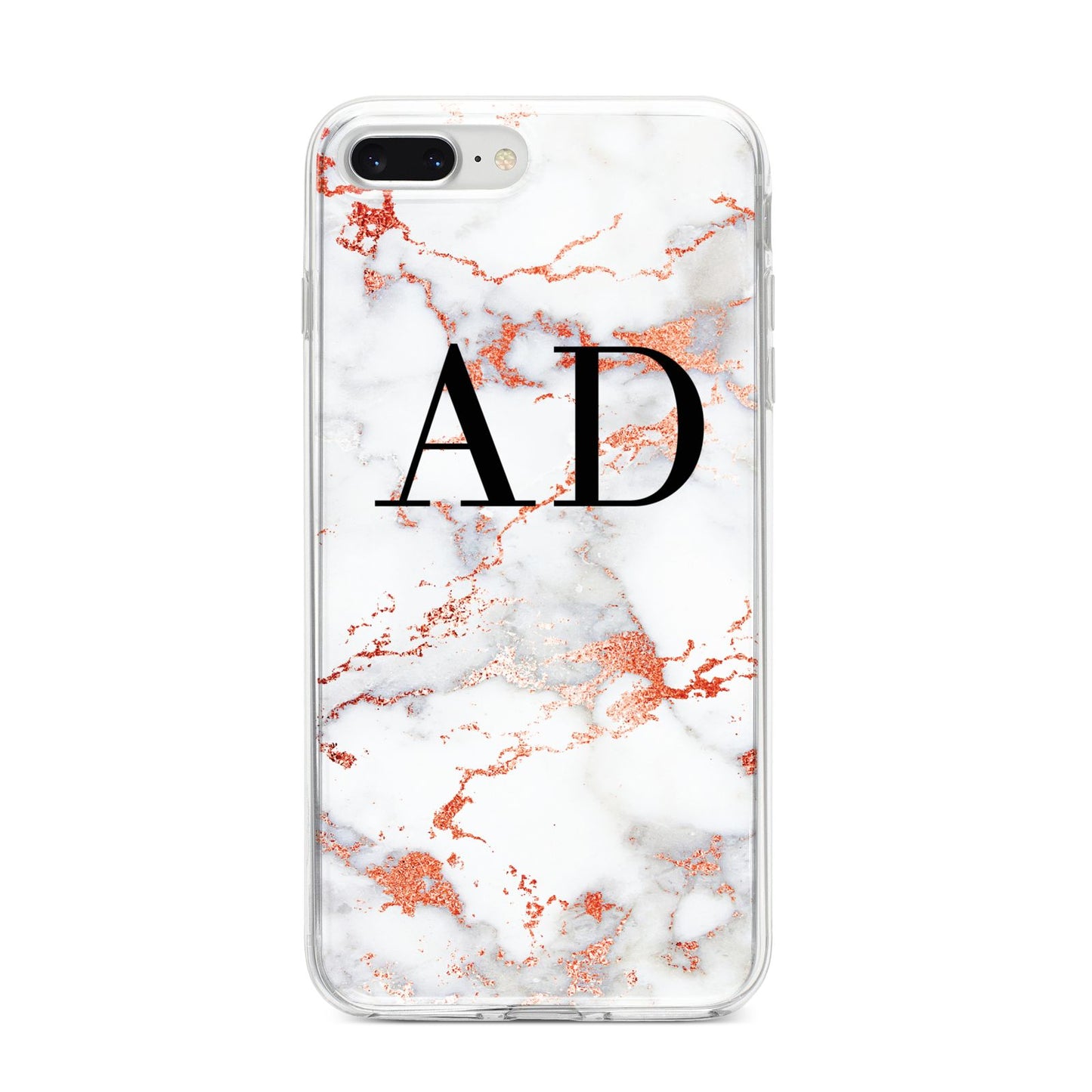 Personalised Rose Gold Marble Initials iPhone 8 Plus Bumper Case on Silver iPhone