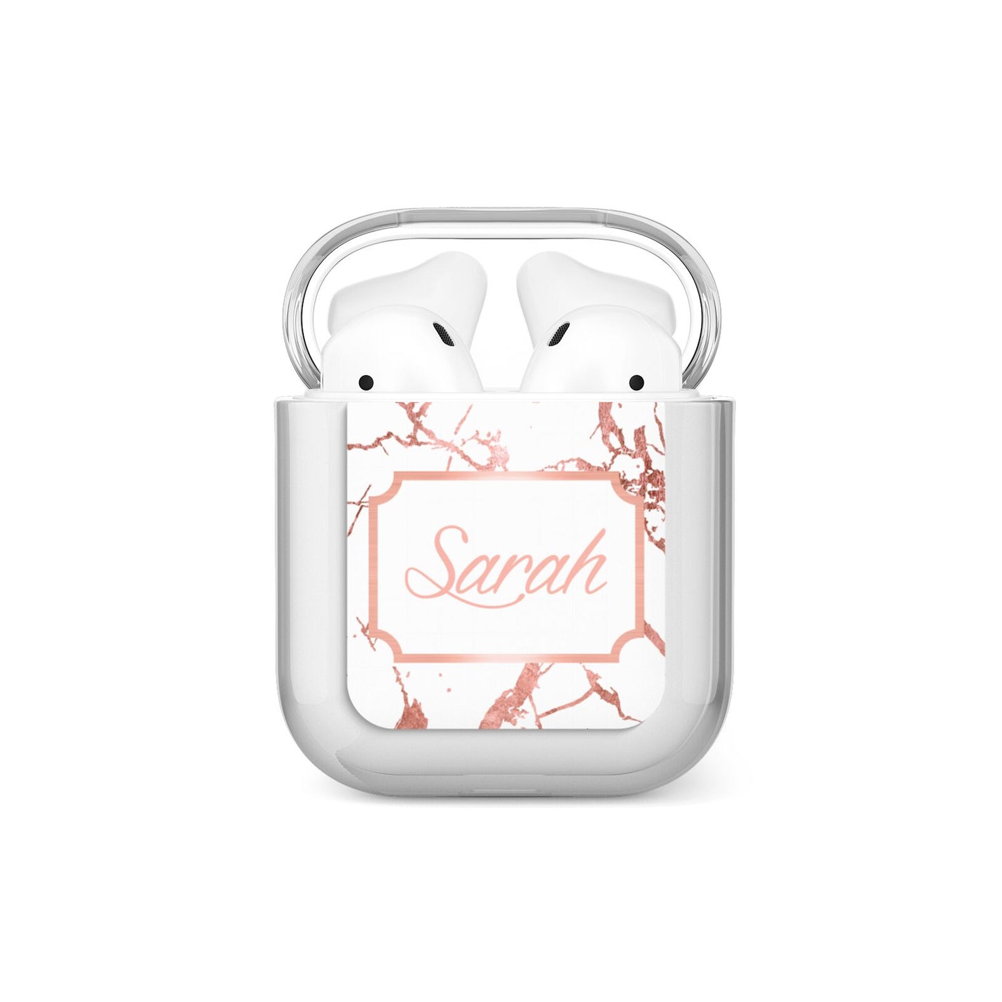 Personalised Rose Gold Marble Name AirPods Case