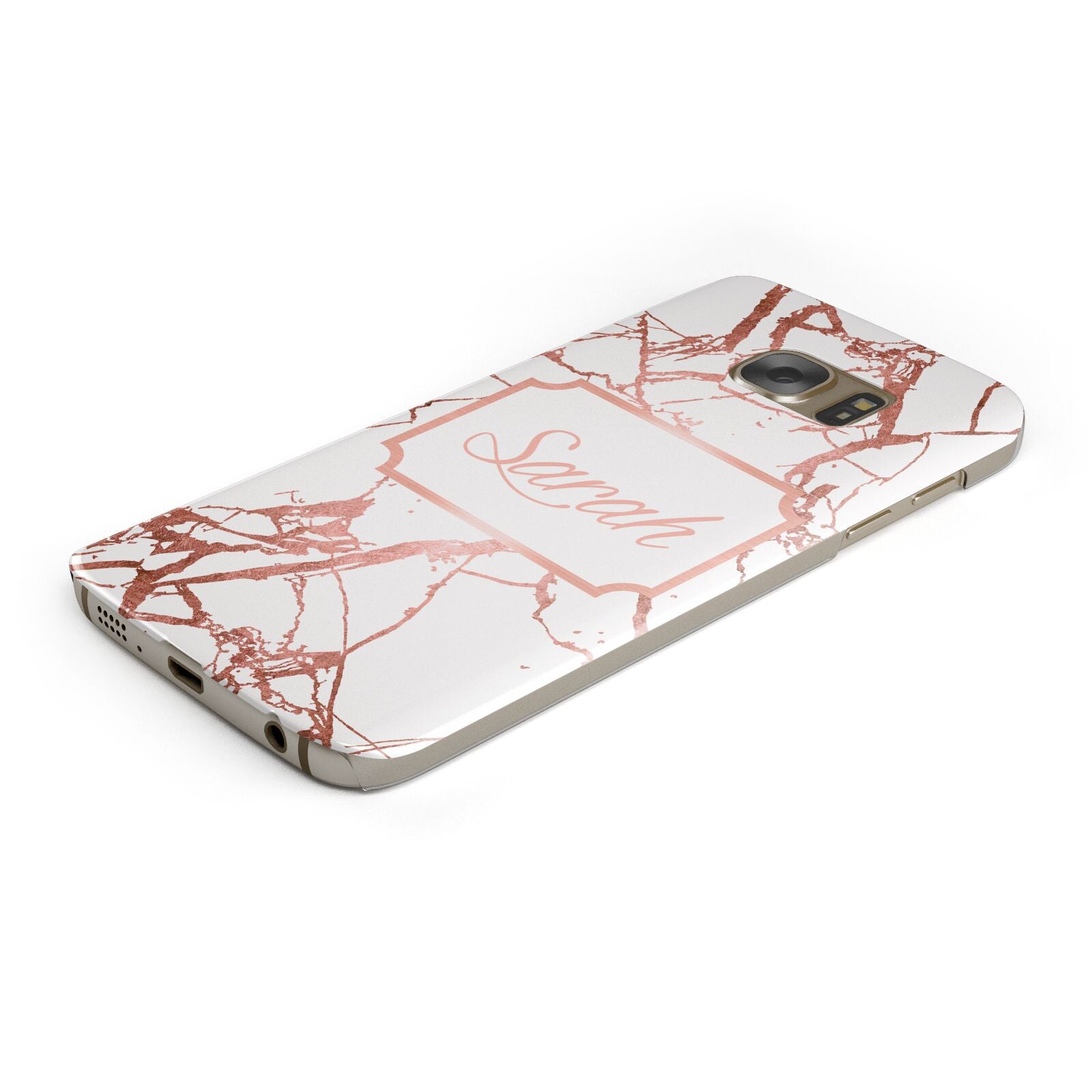 Personalised Rose Gold Marble Name Protective Samsung Galaxy Case Angled Image