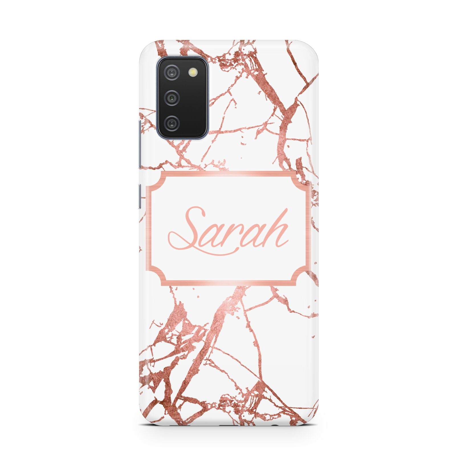 Personalised Rose Gold Marble Name Samsung A02s Case