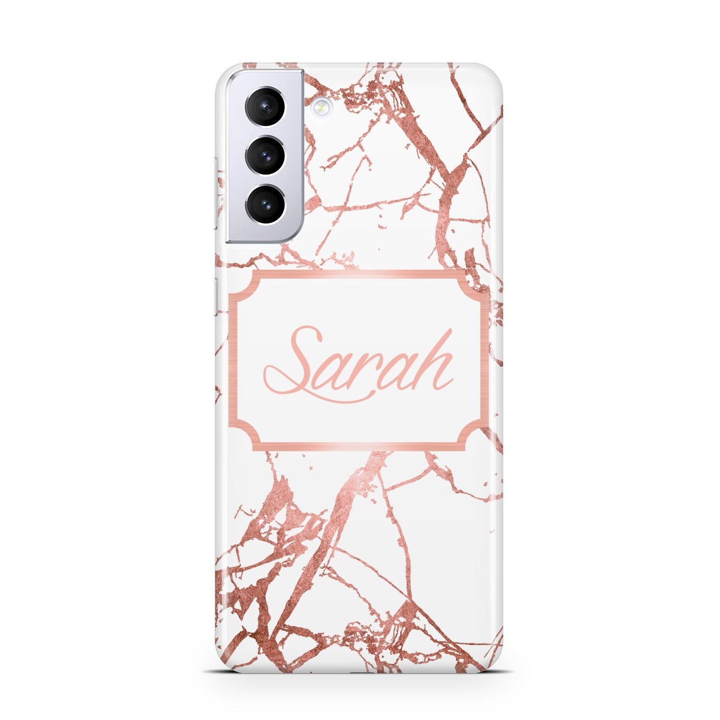 Personalised Rose Gold Marble Name Samsung S21 Plus Case