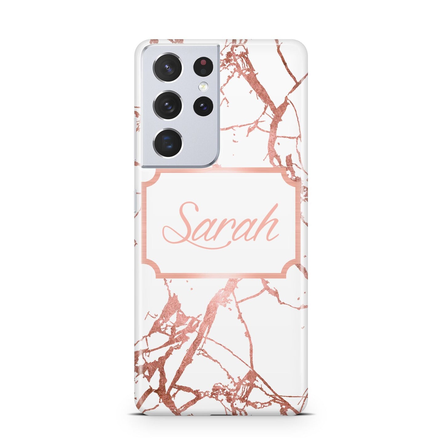 Personalised Rose Gold Marble Name Samsung S21 Ultra Case