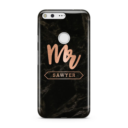 Personalised Rose Gold Mr Surname Marble Google Pixel Case