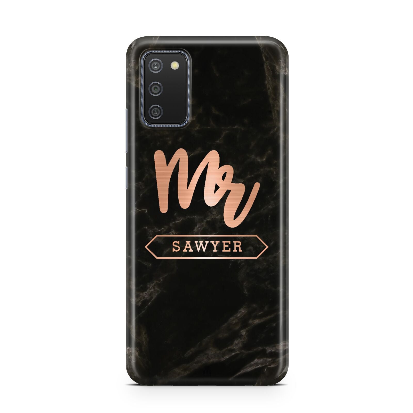 Personalised Rose Gold Mr Surname Marble Samsung A02s Case