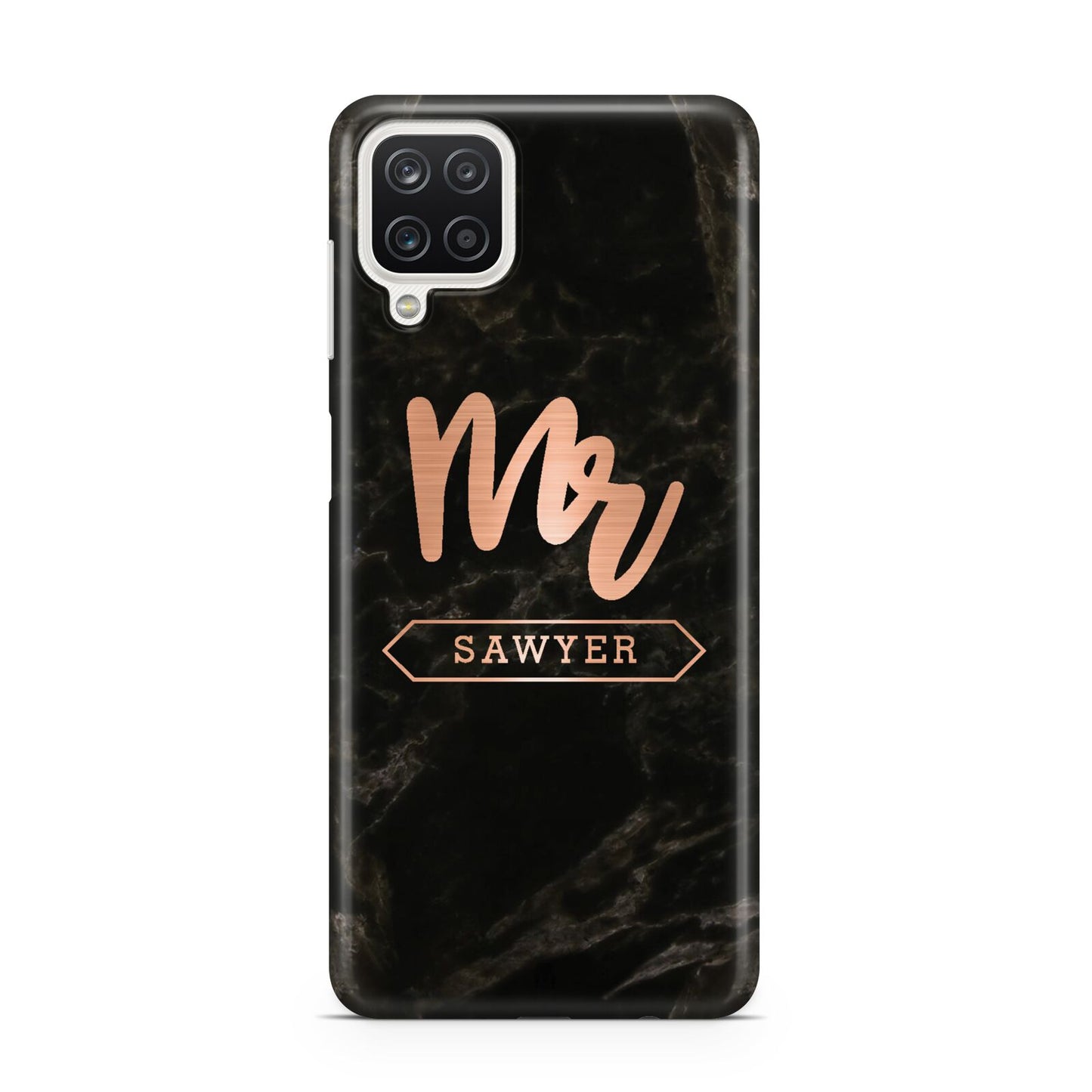 Personalised Rose Gold Mr Surname Marble Samsung A12 Case