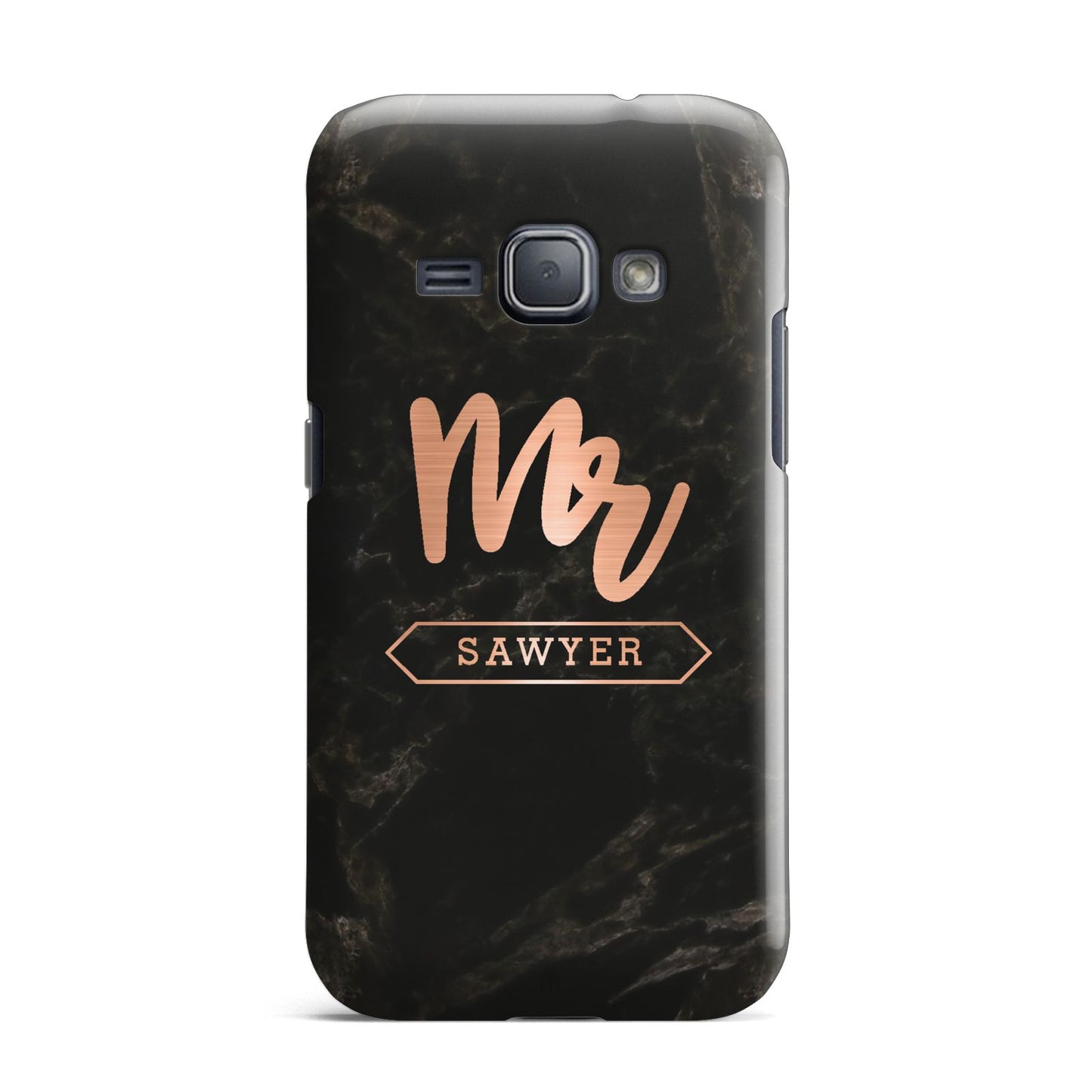 Personalised Rose Gold Mr Surname Marble Samsung Galaxy J1 2016 Case