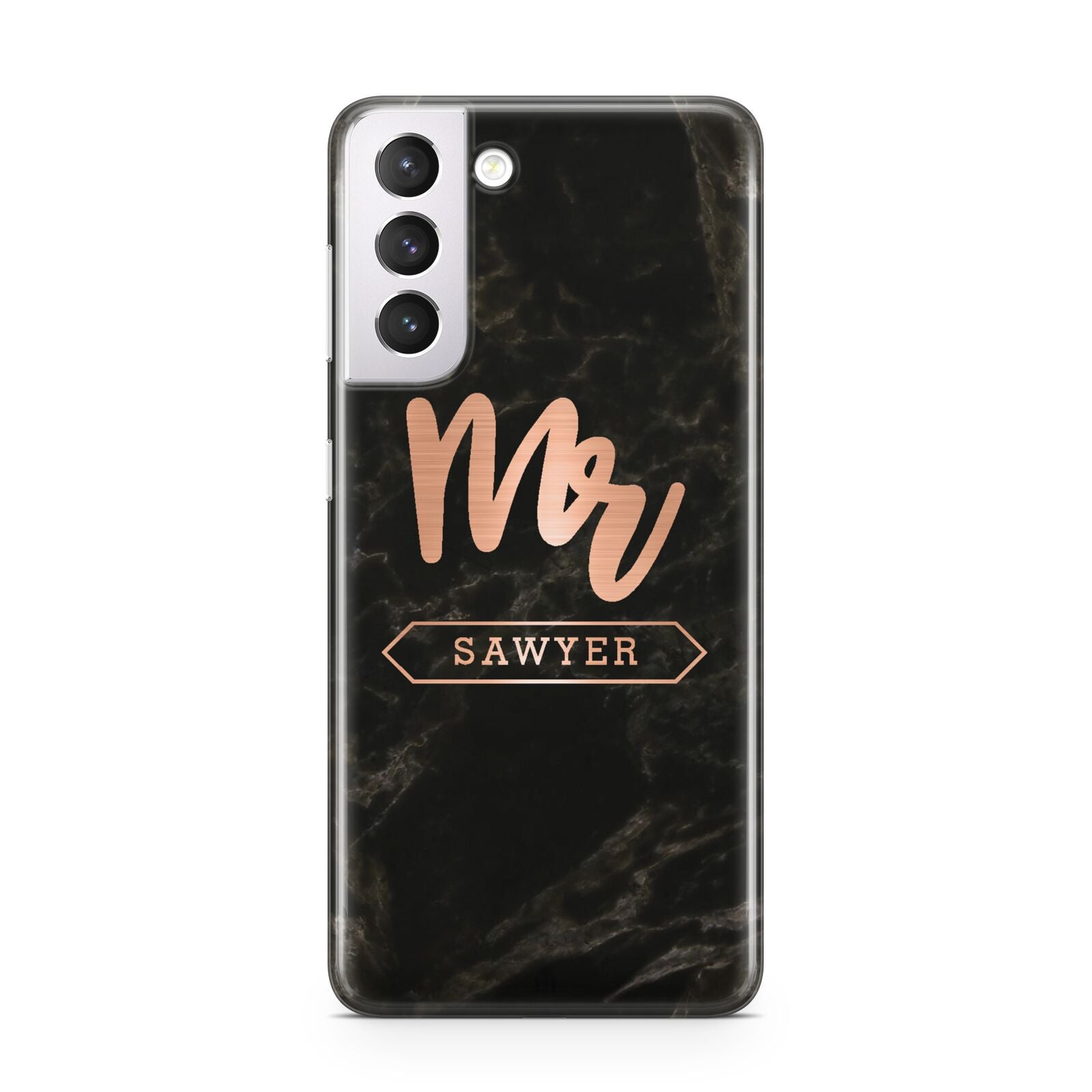 Personalised Rose Gold Mr Surname Marble Samsung S21 Case