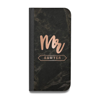 Personalised Rose Gold Mr Surname Marble Vegan Leather Flip iPhone Case