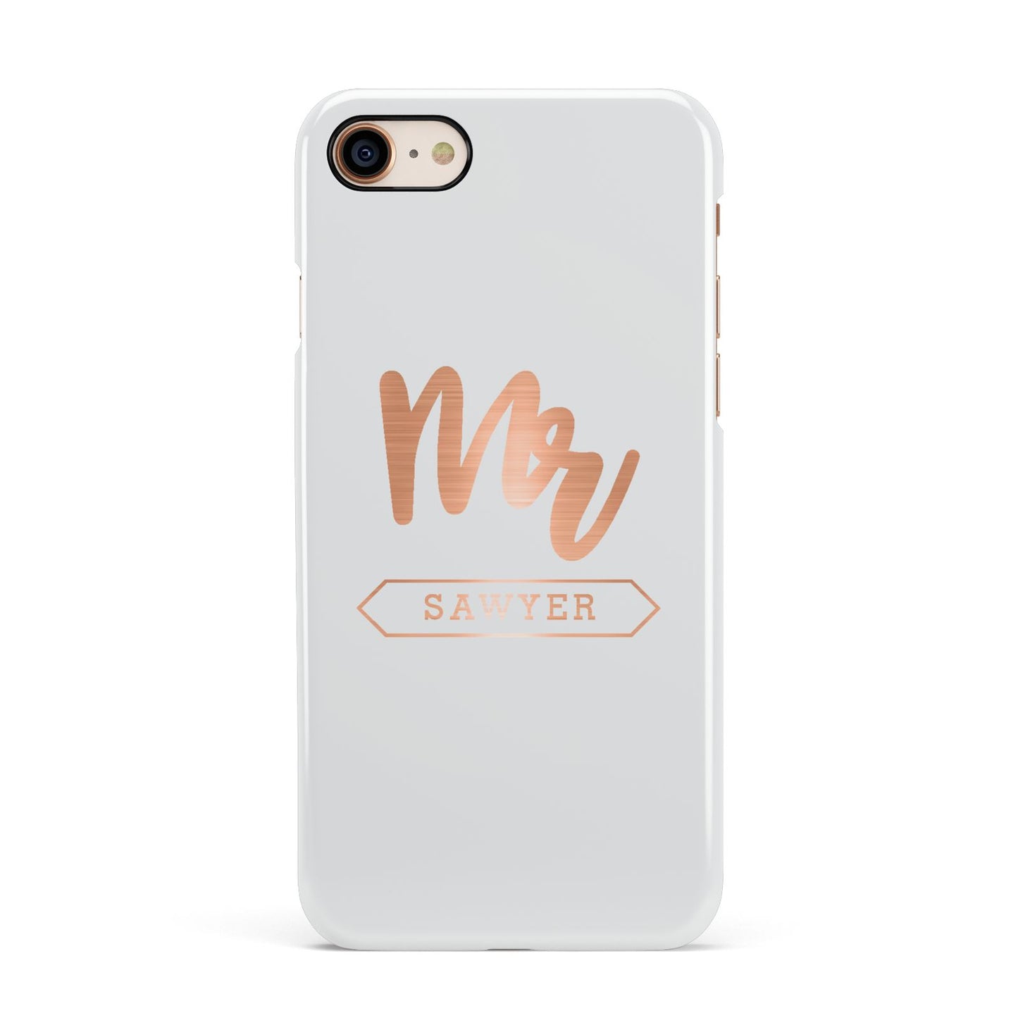 Personalised Rose Gold Mr Surname On Grey Apple iPhone 7 8 3D Snap Case