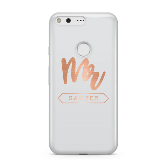 Personalised Rose Gold Mr Surname On Grey Google Pixel Case