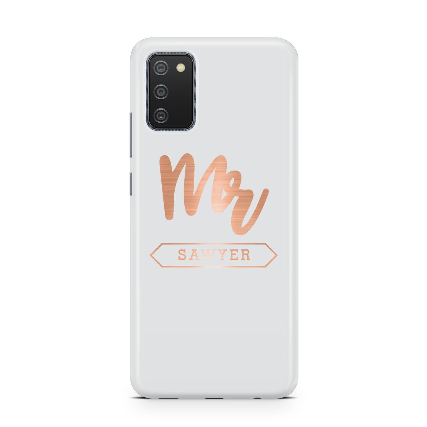 Personalised Rose Gold Mr Surname On Grey Samsung A02s Case