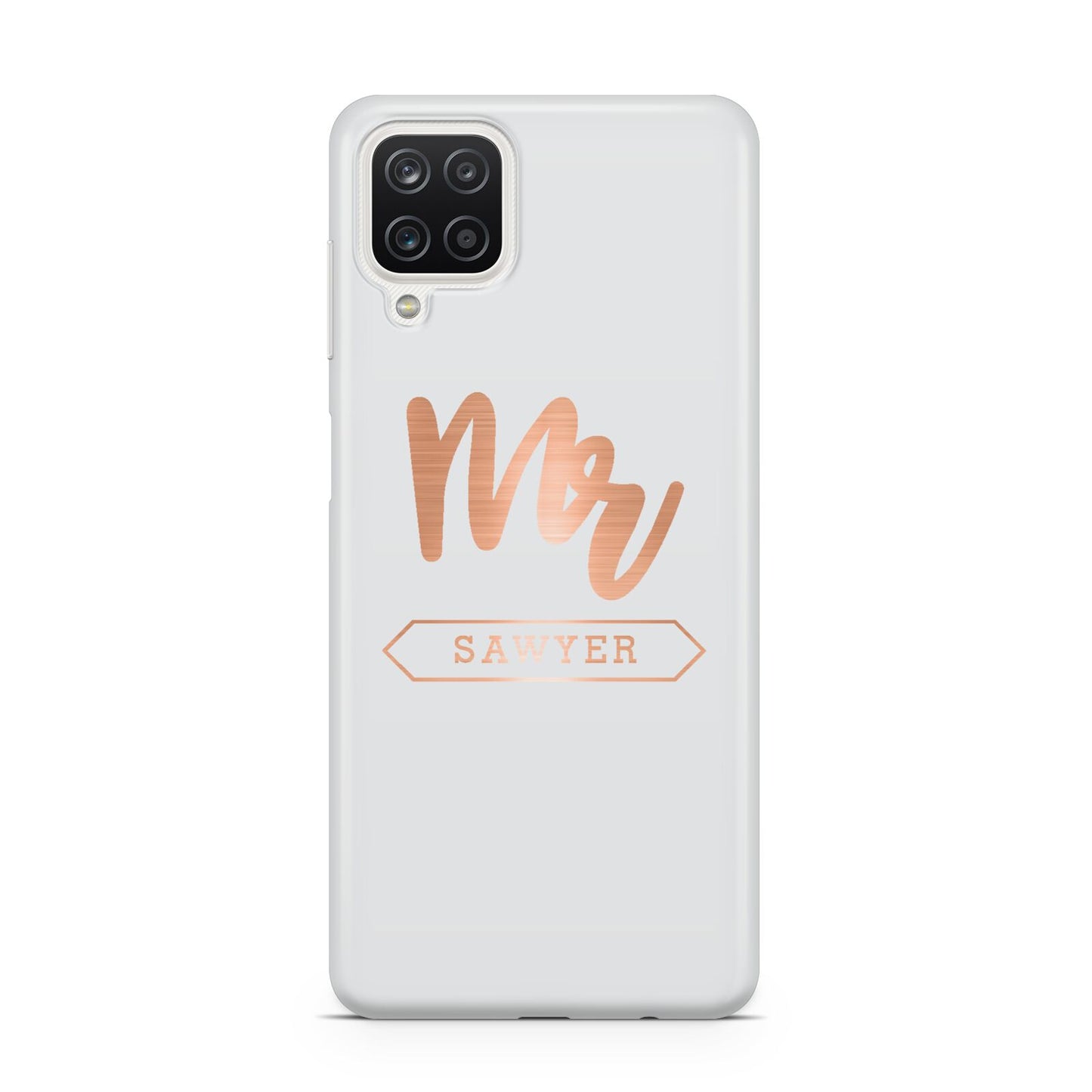 Personalised Rose Gold Mr Surname On Grey Samsung A12 Case