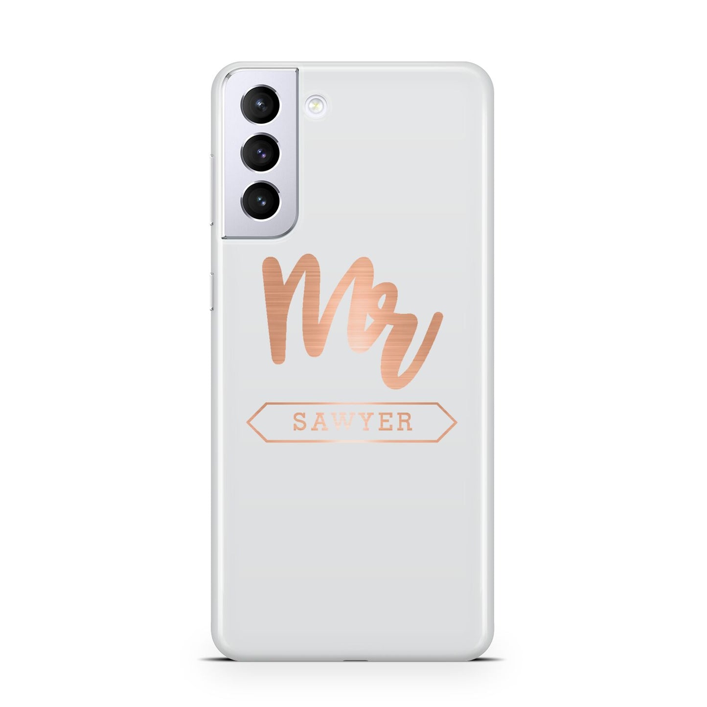 Personalised Rose Gold Mr Surname On Grey Samsung S21 Plus Case