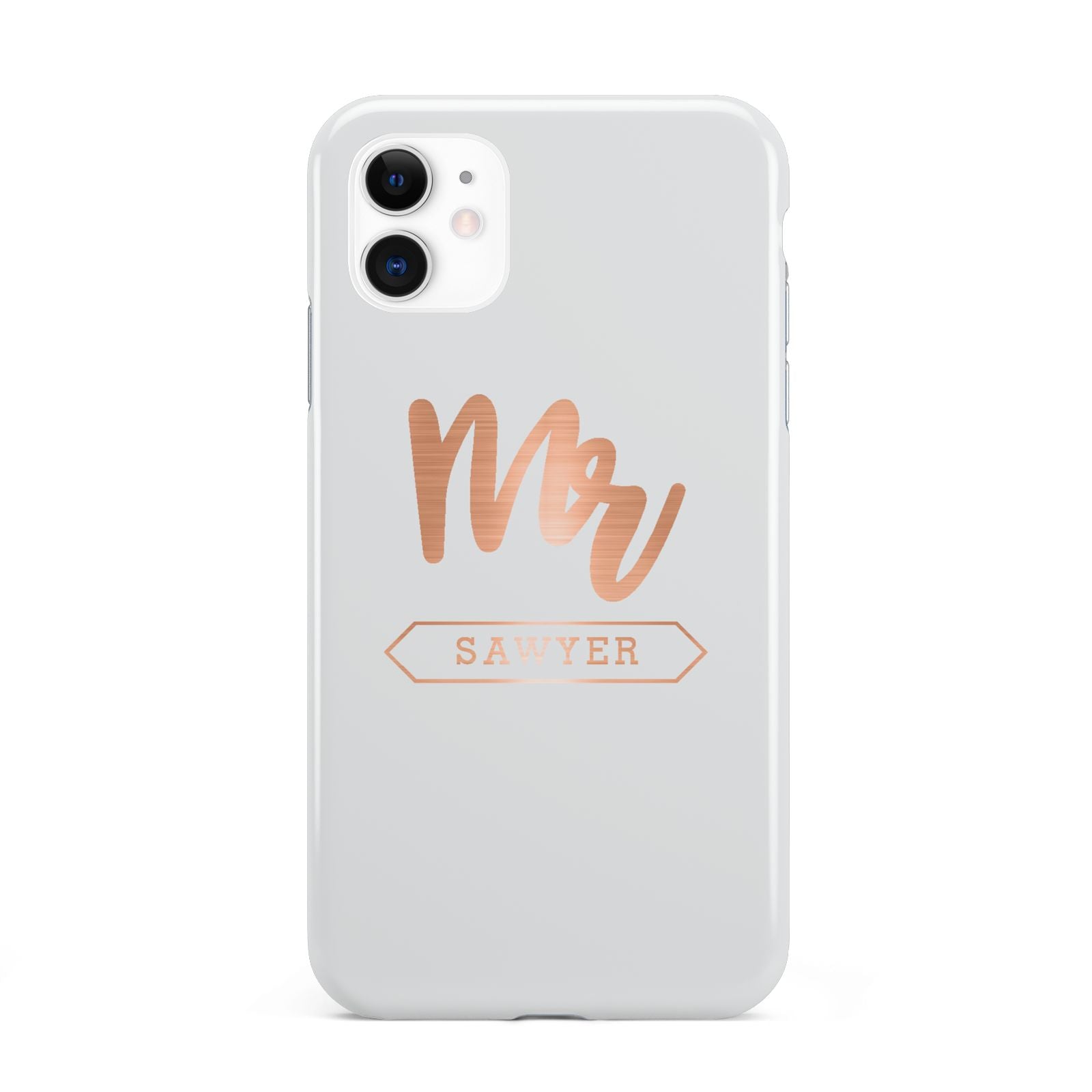 Personalised Rose Gold Mr Surname On Grey iPhone 11 3D Tough Case