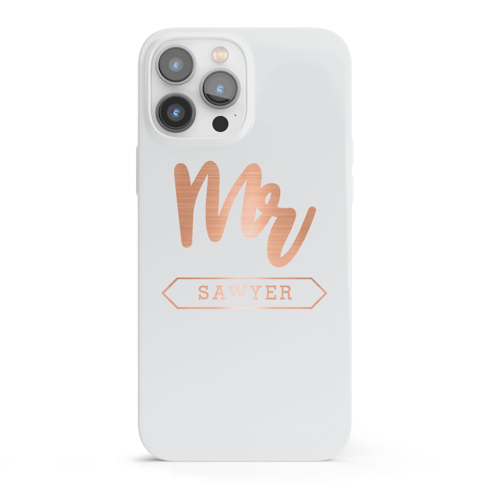 Personalised Rose Gold Mr Surname On Grey iPhone 13 Pro Max Full Wrap 3D Snap Case