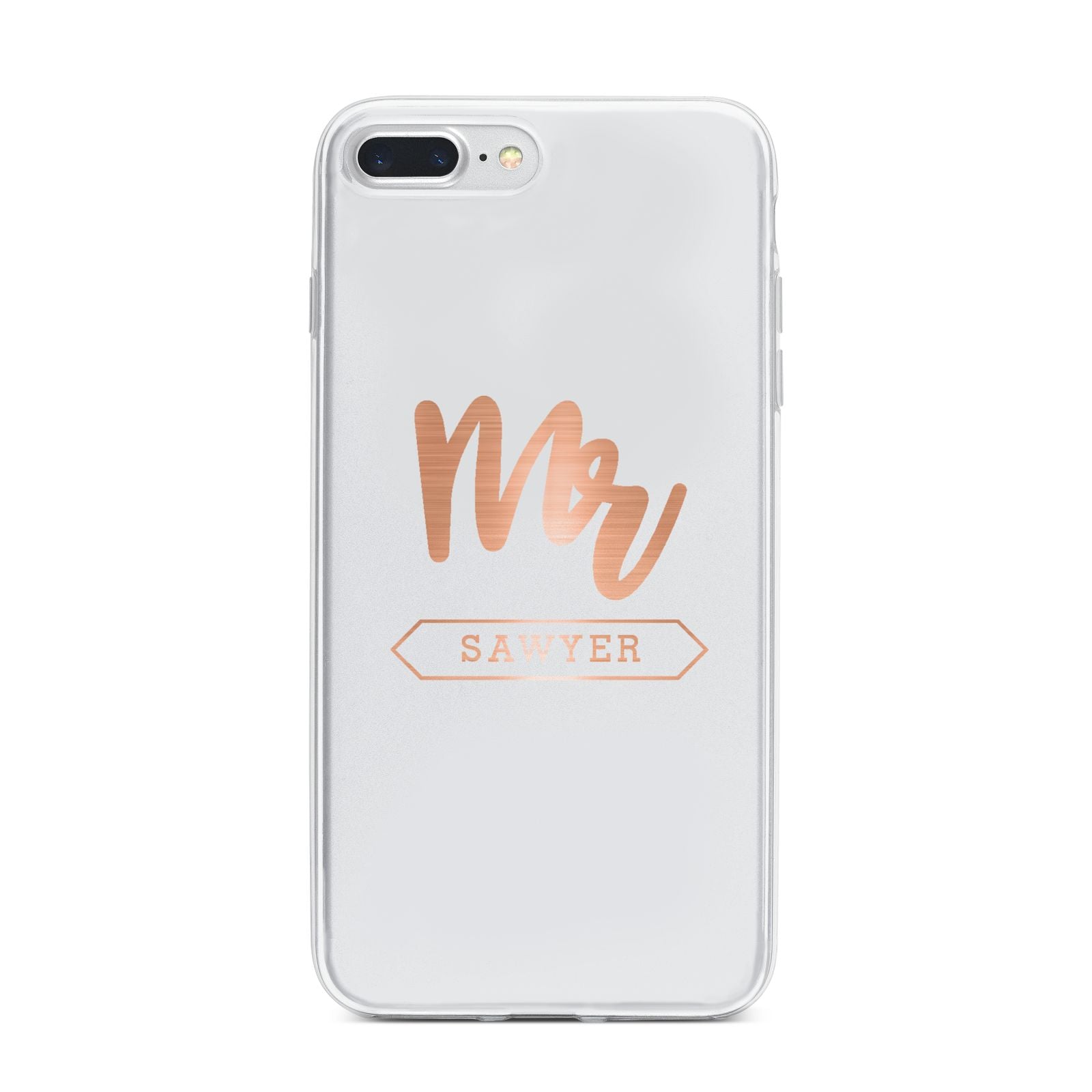 Personalised Rose Gold Mr Surname On Grey iPhone 7 Plus Bumper Case on Silver iPhone