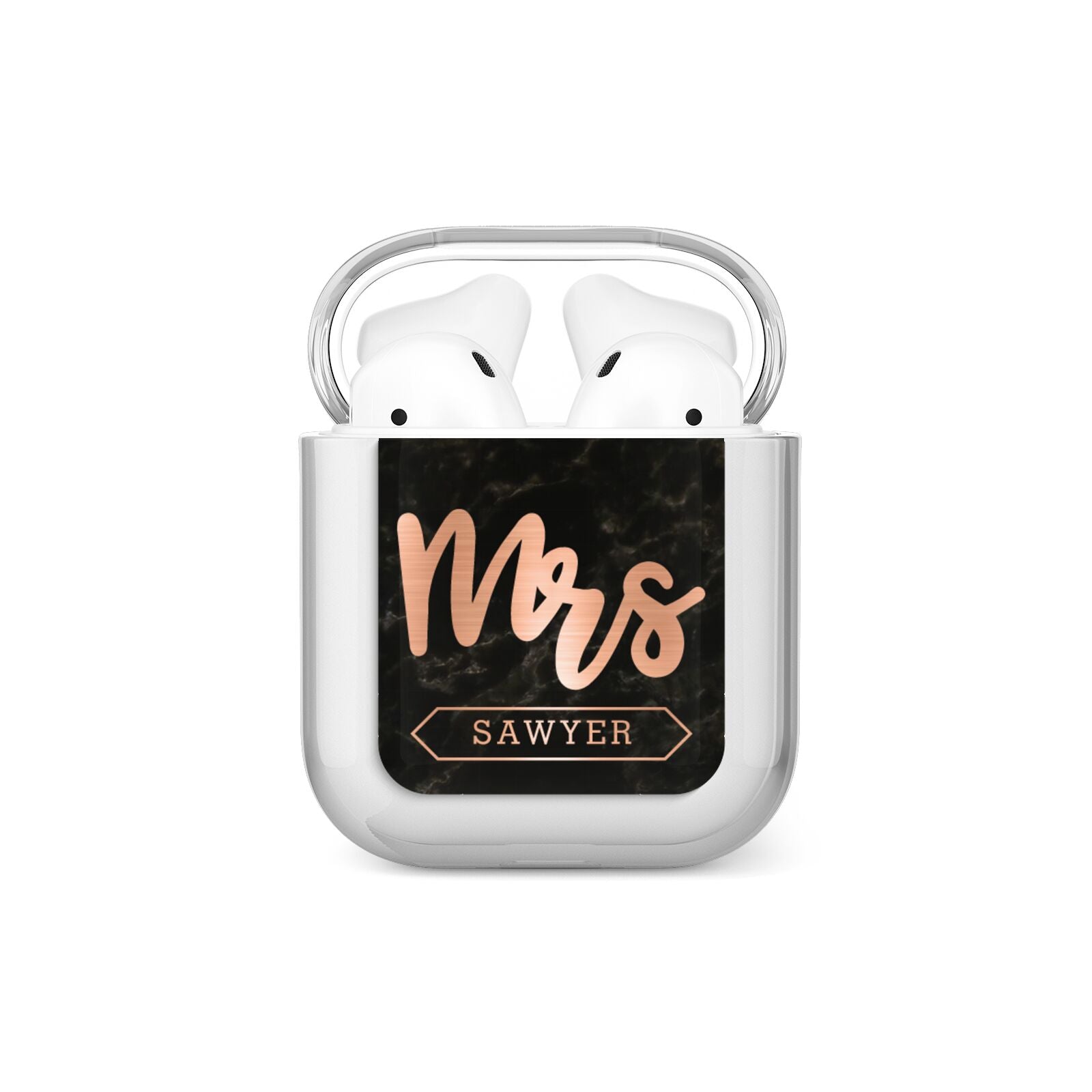 Personalised Rose Gold Mrs Surname Marble AirPods Case