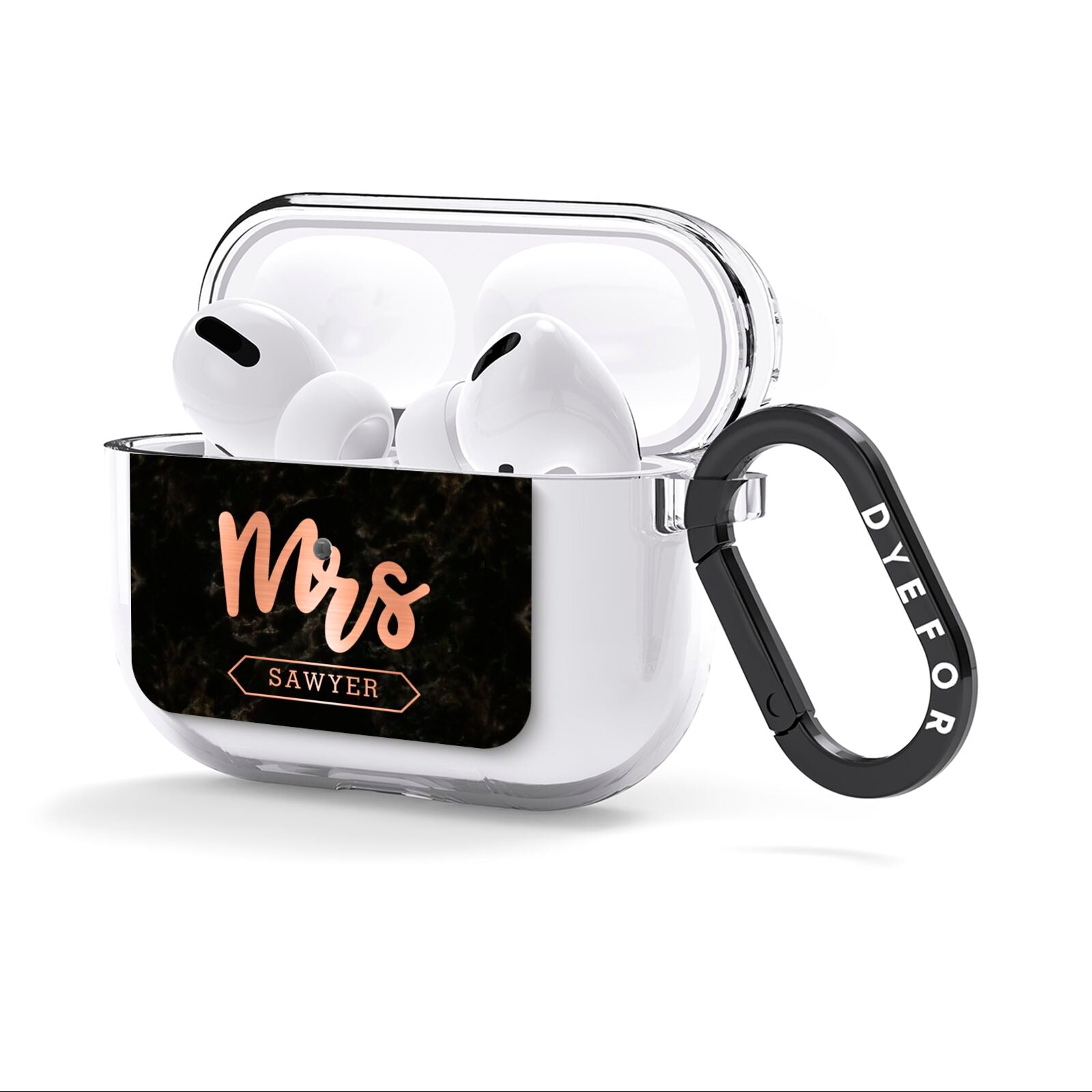 Personalised Rose Gold Mrs Surname Marble AirPods Clear Case 3rd Gen Side Image