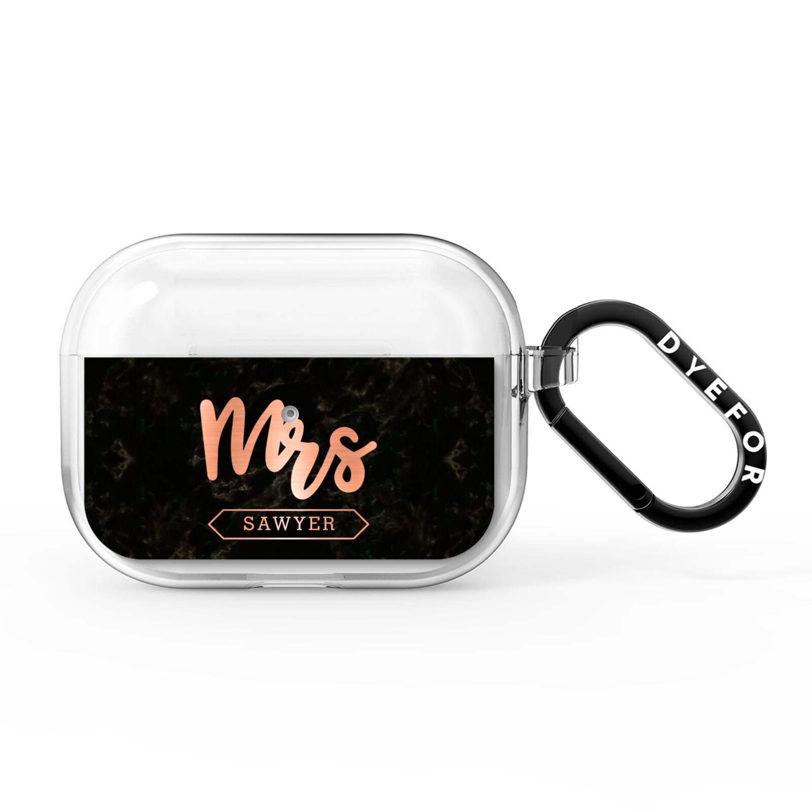 Personalised Rose Gold Mrs Surname Marble AirPods Pro Clear Case