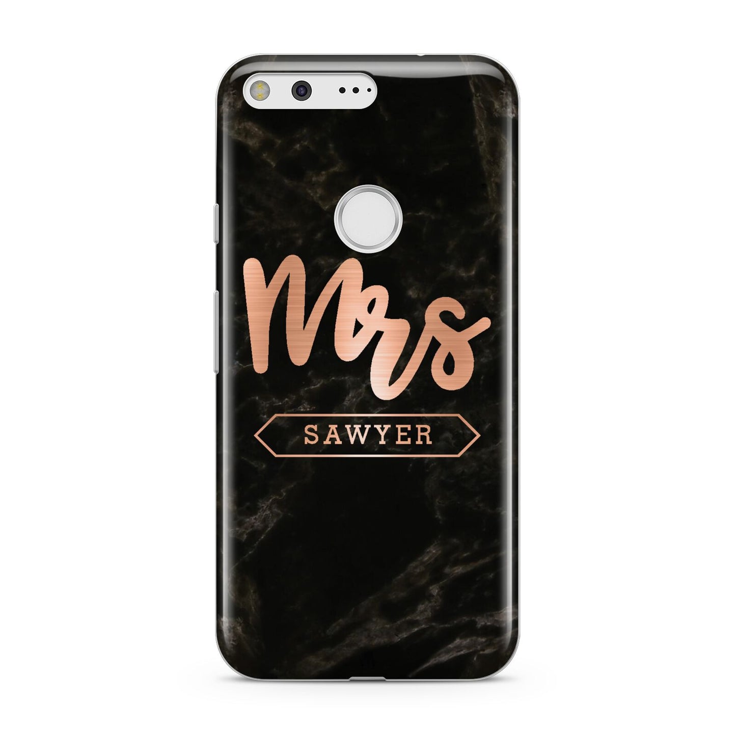 Personalised Rose Gold Mrs Surname Marble Google Pixel Case