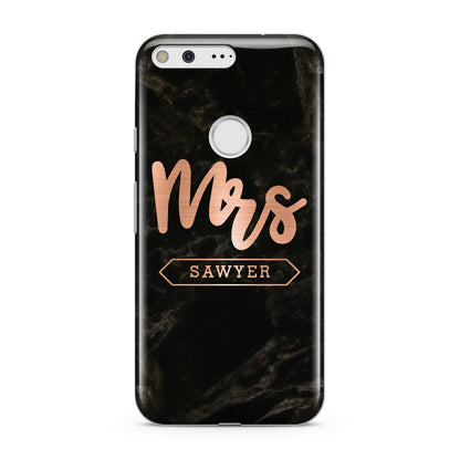 Personalised Rose Gold Mrs Surname Marble Google Pixel Case