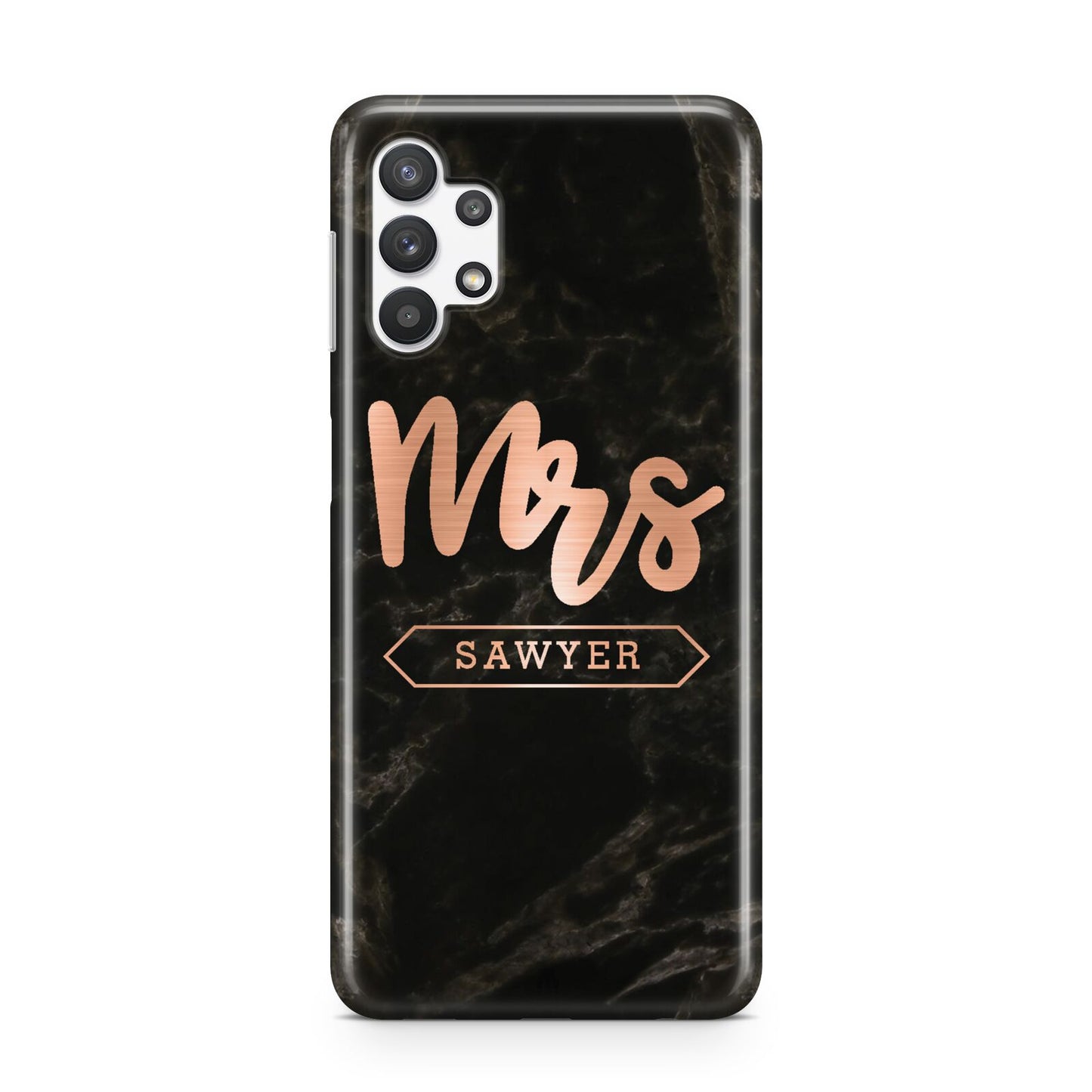 Personalised Rose Gold Mrs Surname Marble Samsung A32 5G Case