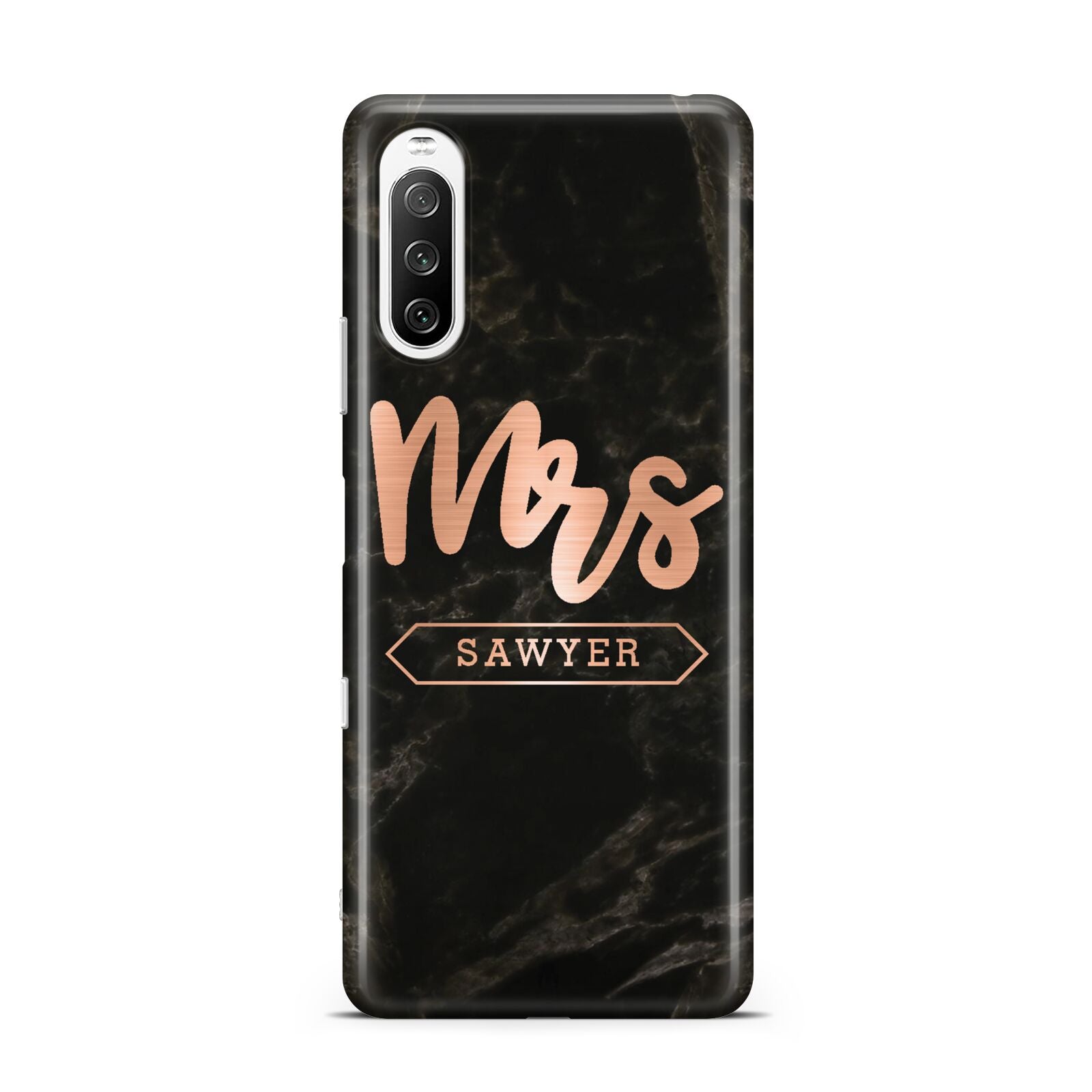 Personalised Rose Gold Mrs Surname Marble Sony Xperia 10 III Case