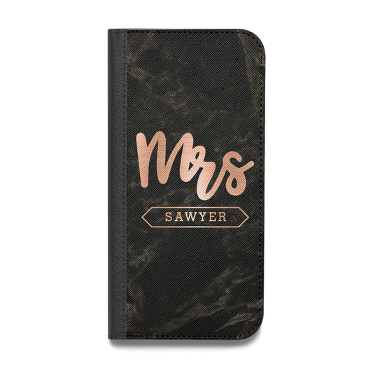 Personalised Rose Gold Mrs Surname Marble Vegan Leather Flip iPhone Case