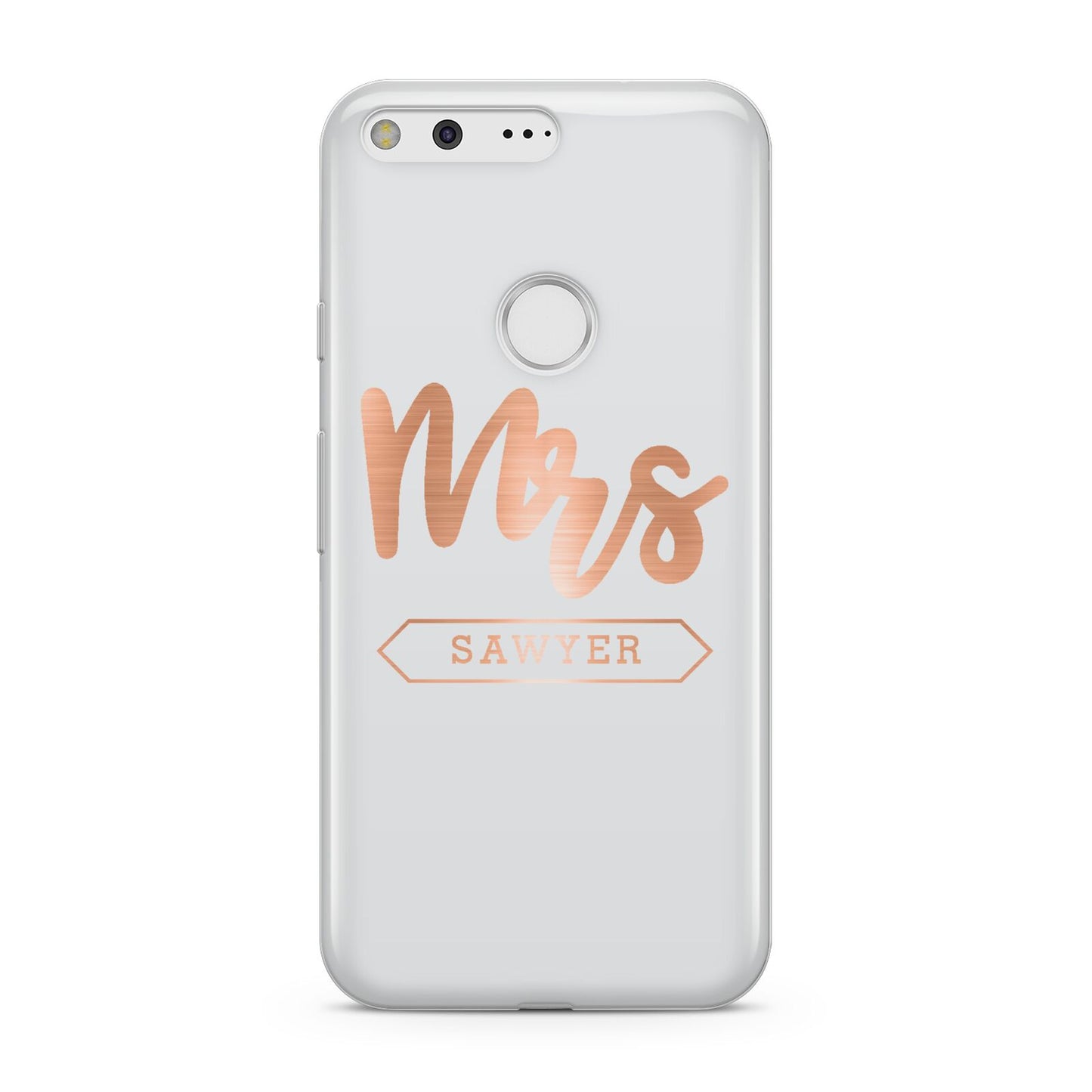 Personalised Rose Gold Mrs Surname On Grey Google Pixel Case