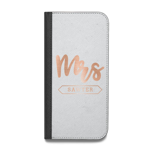 Personalised Rose Gold Mrs Surname On Grey Vegan Leather Flip iPhone Case