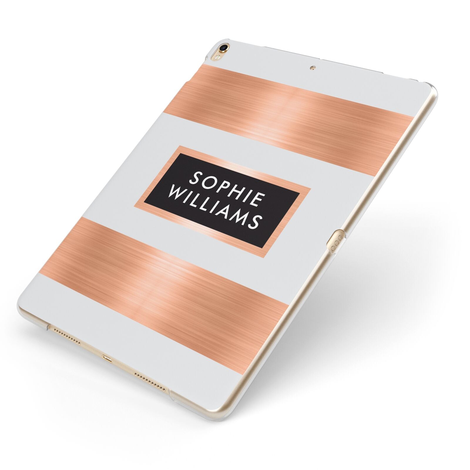 Personalised Rose Gold Name Text Initials Apple iPad Case on Gold iPad Side View