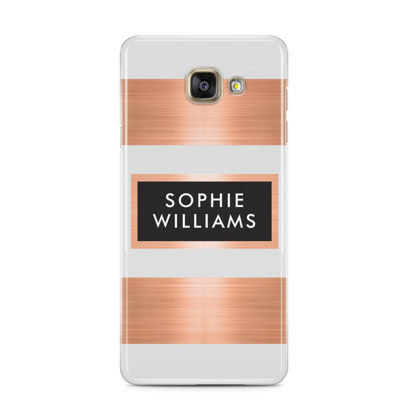 Personalised Rose Gold Name Text Initials Samsung Galaxy A3 2016 Case on gold phone