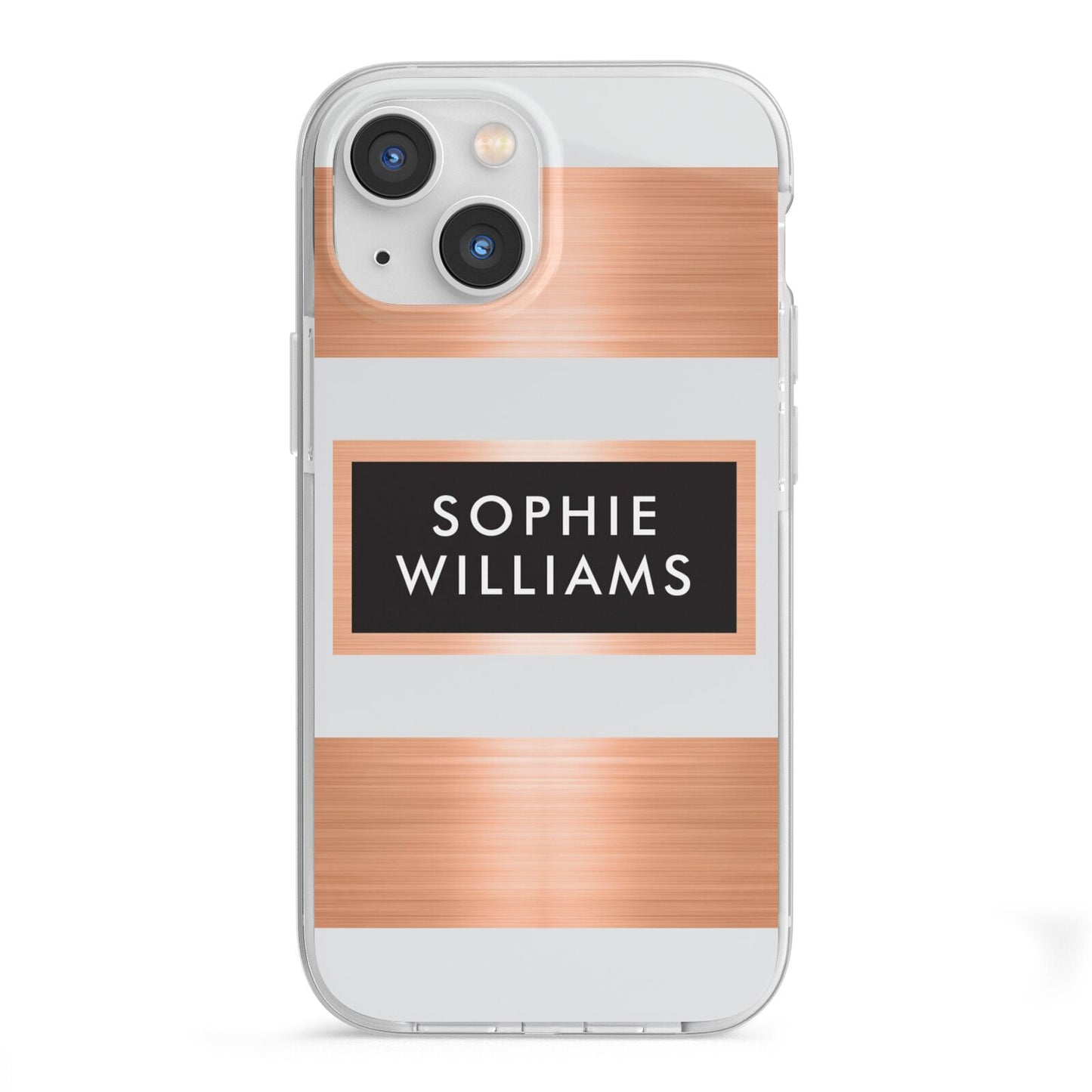 Personalised Rose Gold Name Text Initials iPhone 13 Mini TPU Impact Case with White Edges