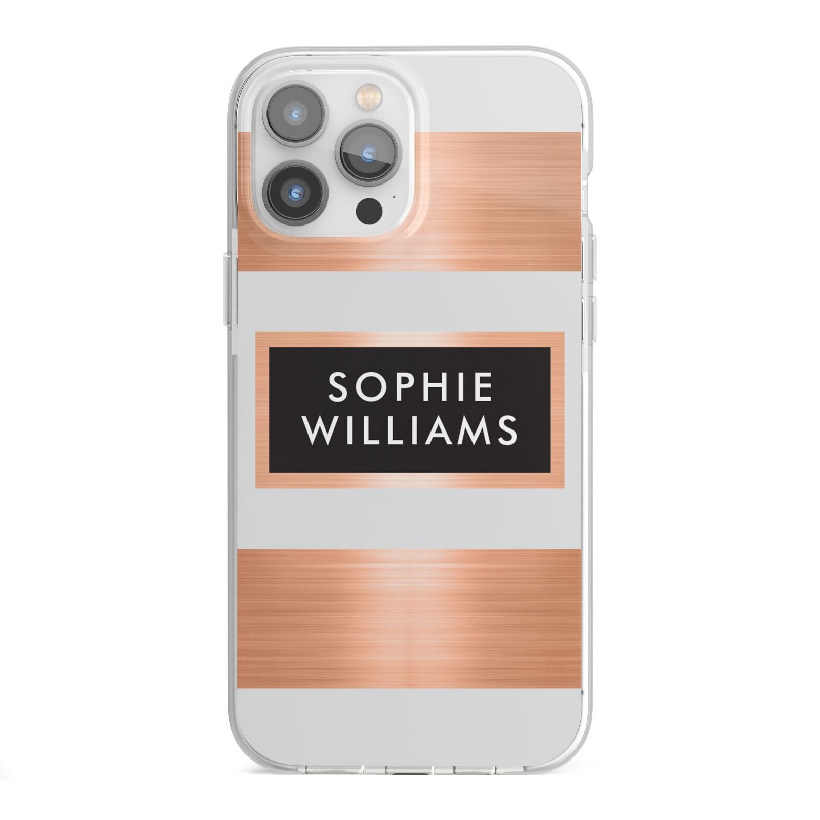 Personalised Rose Gold Name Text Initials iPhone 13 Pro Max TPU Impact Case with White Edges