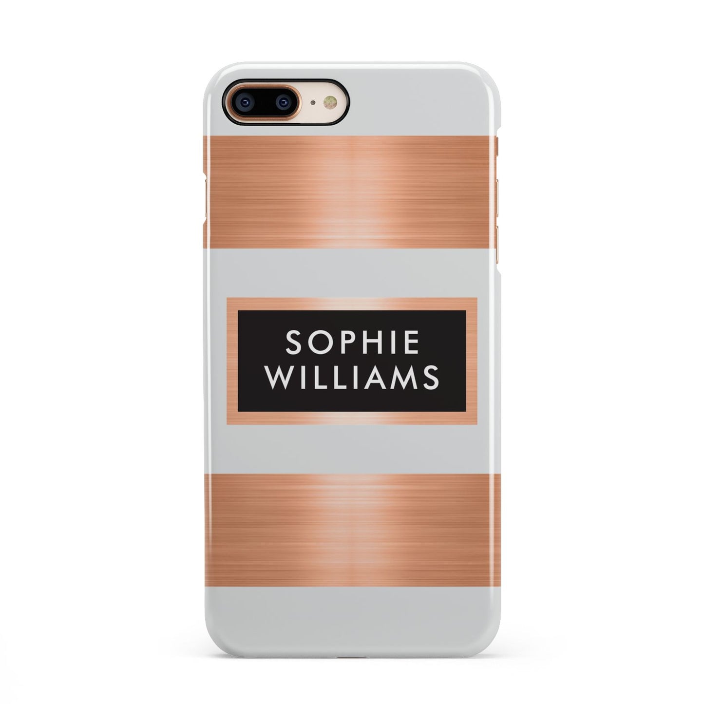 Personalised Rose Gold Name Text Initials iPhone 8 Plus 3D Snap Case on Gold Phone