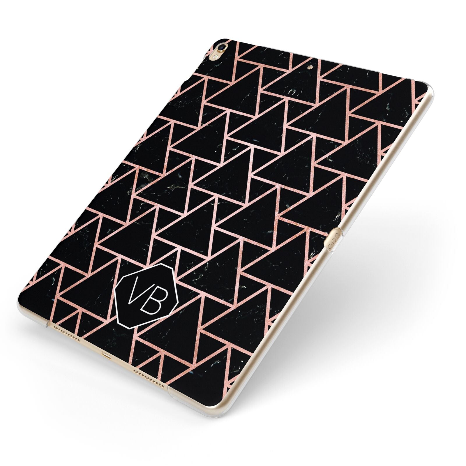 Personalised Rose Gold Triangle Marble Apple iPad Case on Gold iPad Side View