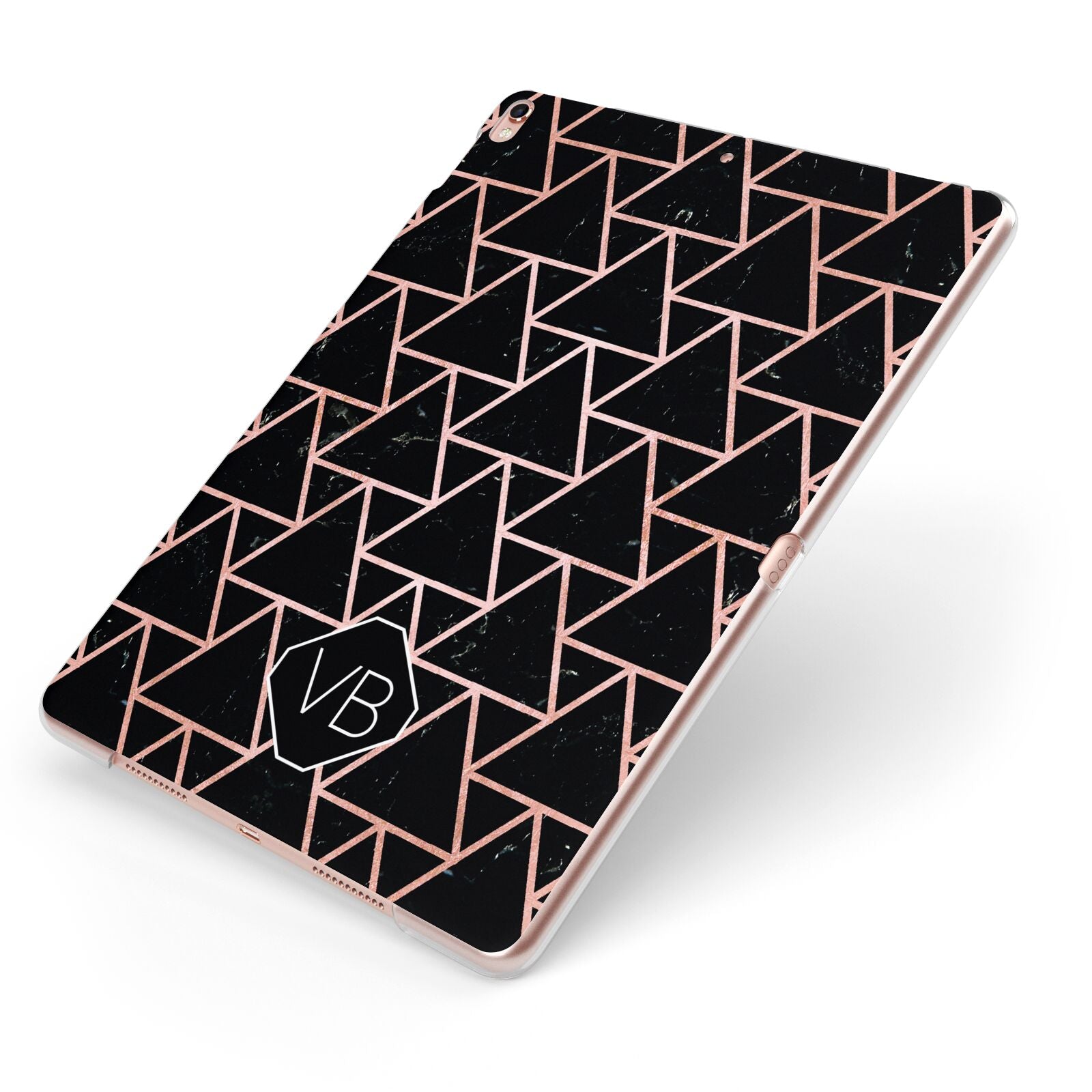 Personalised Rose Gold Triangle Marble Apple iPad Case on Rose Gold iPad Side View