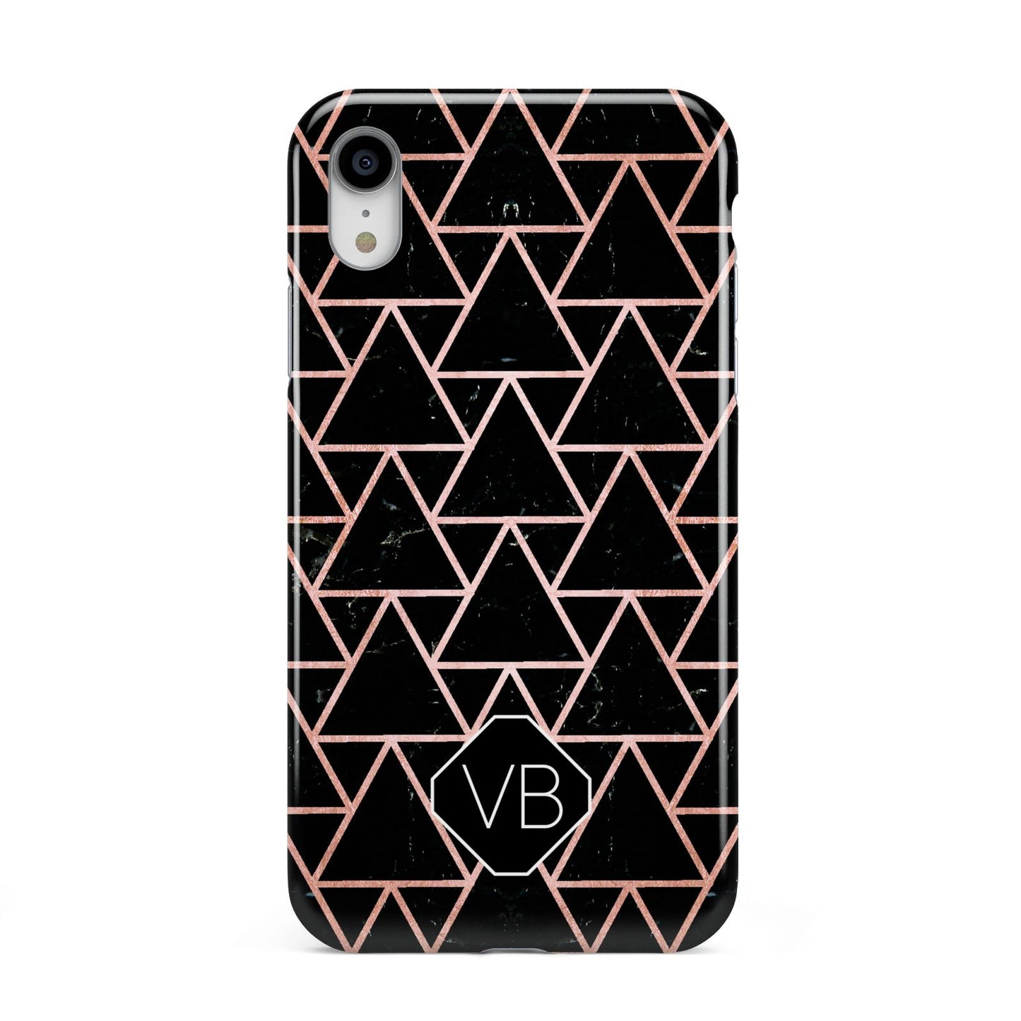 Personalised Rose Gold Triangle Marble Apple iPhone XR White 3D Tough Case