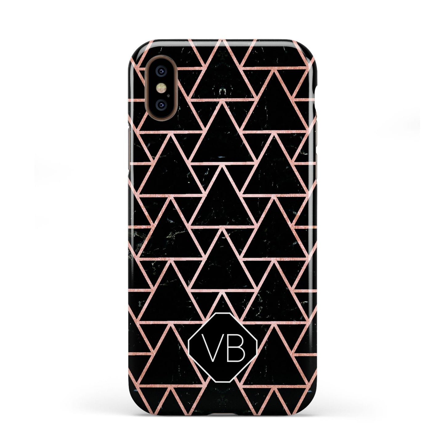 Personalised Rose Gold Triangle Marble Apple iPhone XS 3D Tough