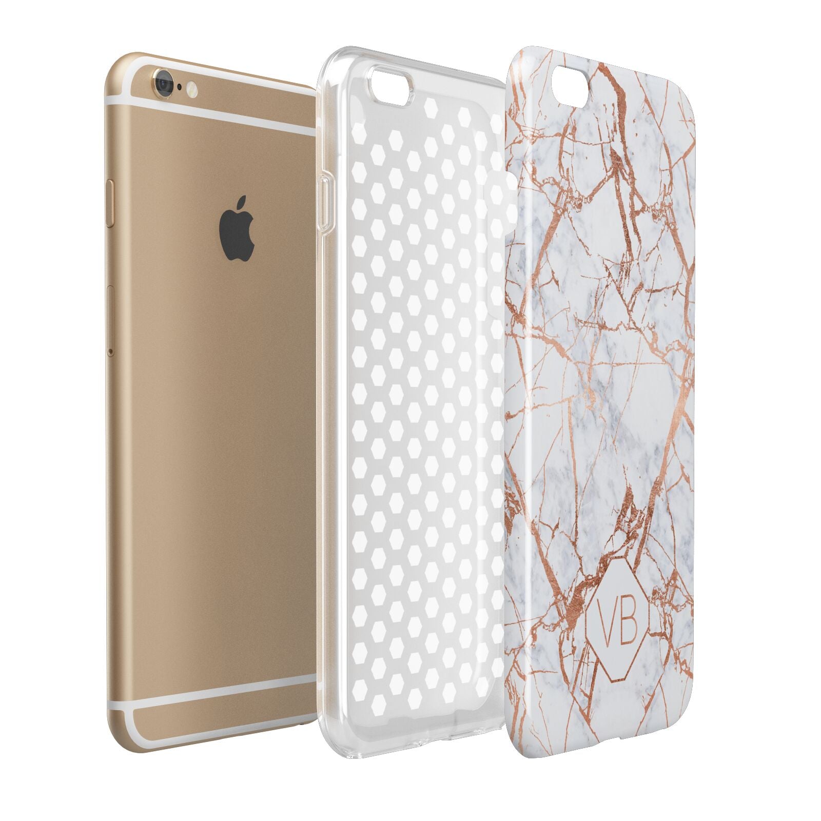 Personalised Rose Gold Vein Marble Initials Apple iPhone 6 Plus 3D Tough Case Expand Detail Image