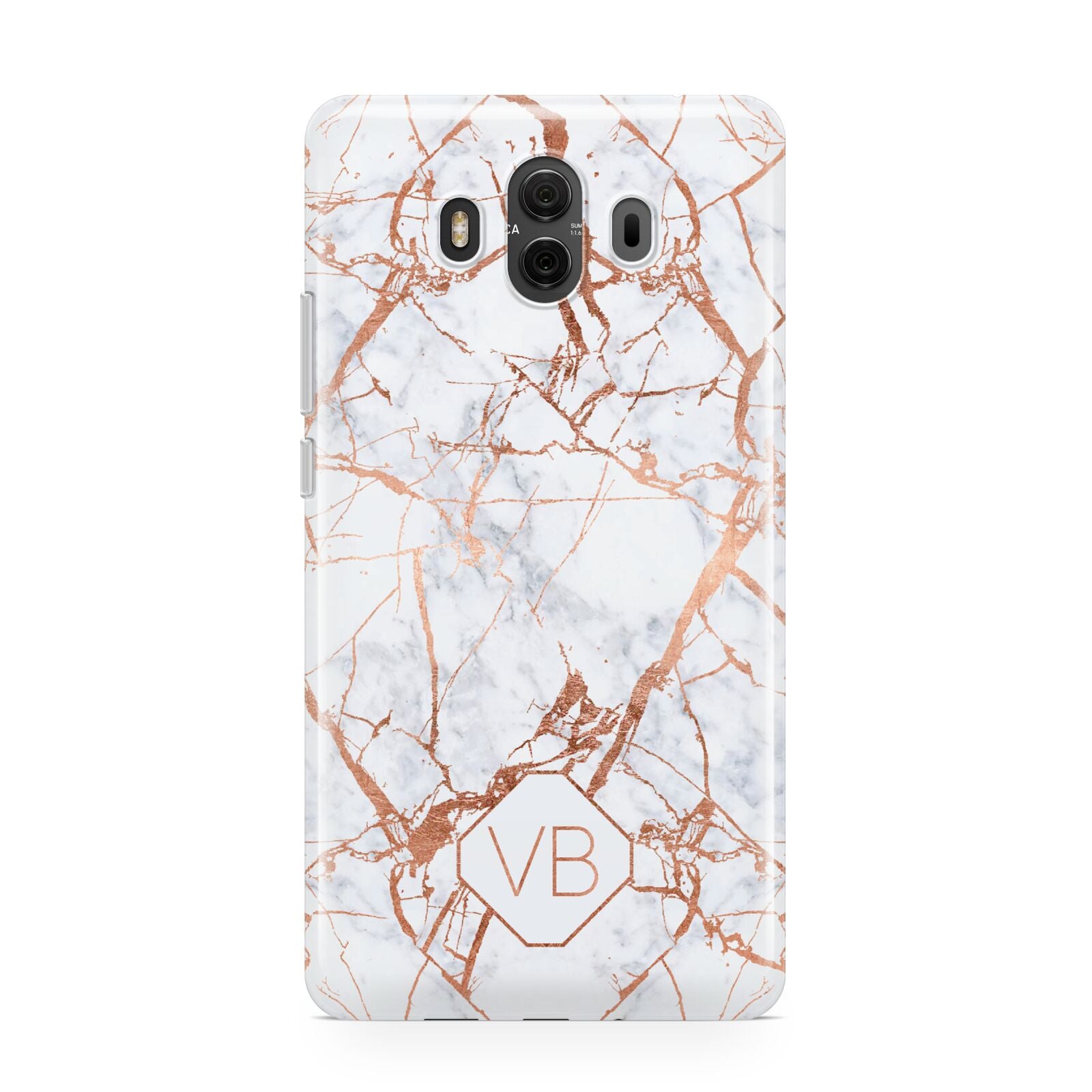 Personalised Rose Gold Vein Marble Initials Huawei Mate 10 Protective Phone Case