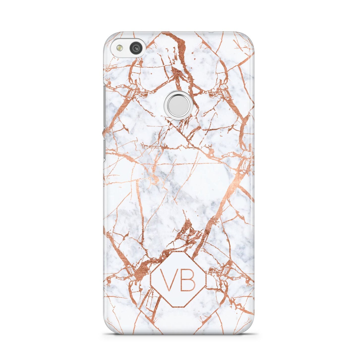 Personalised Rose Gold Vein Marble Initials Huawei P8 Lite Case