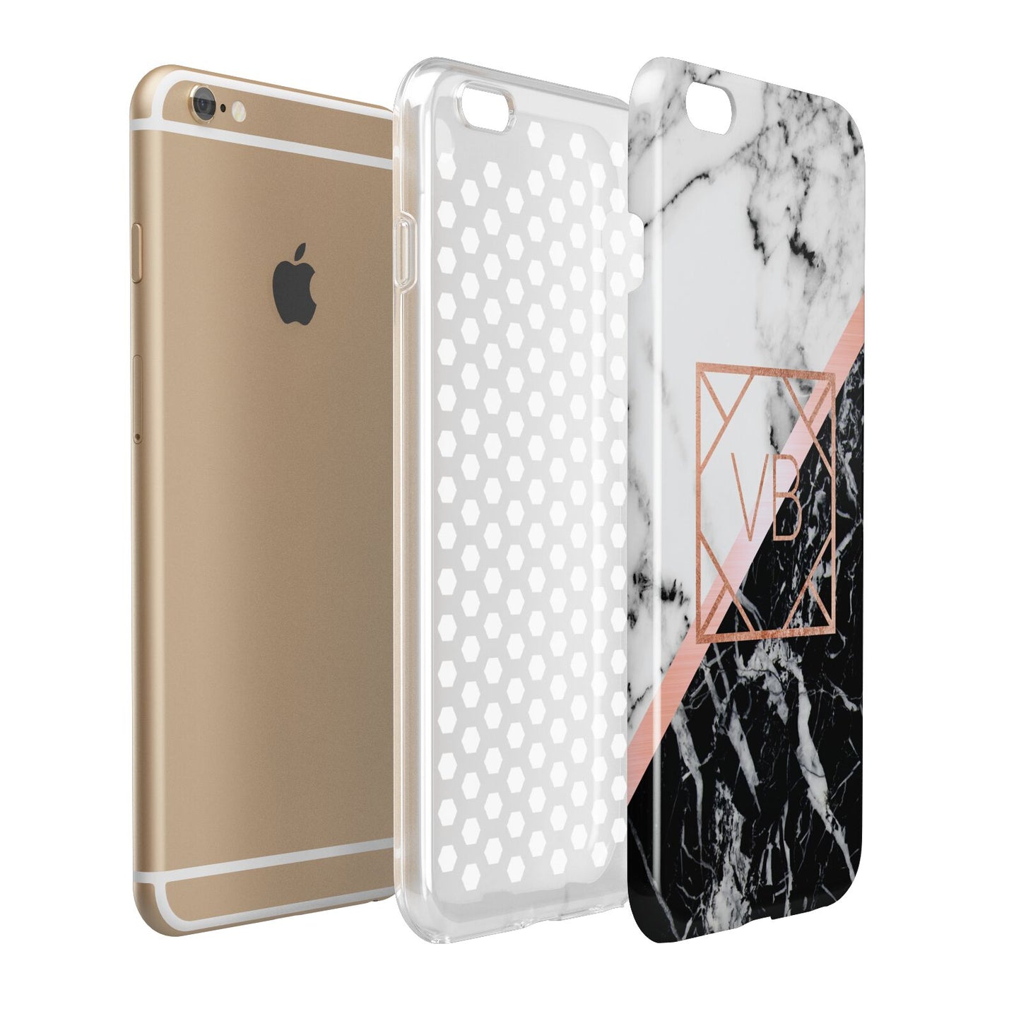 Personalised Rose Gold With Marble Initials Apple iPhone 6 Plus 3D Tough Case Expand Detail Image