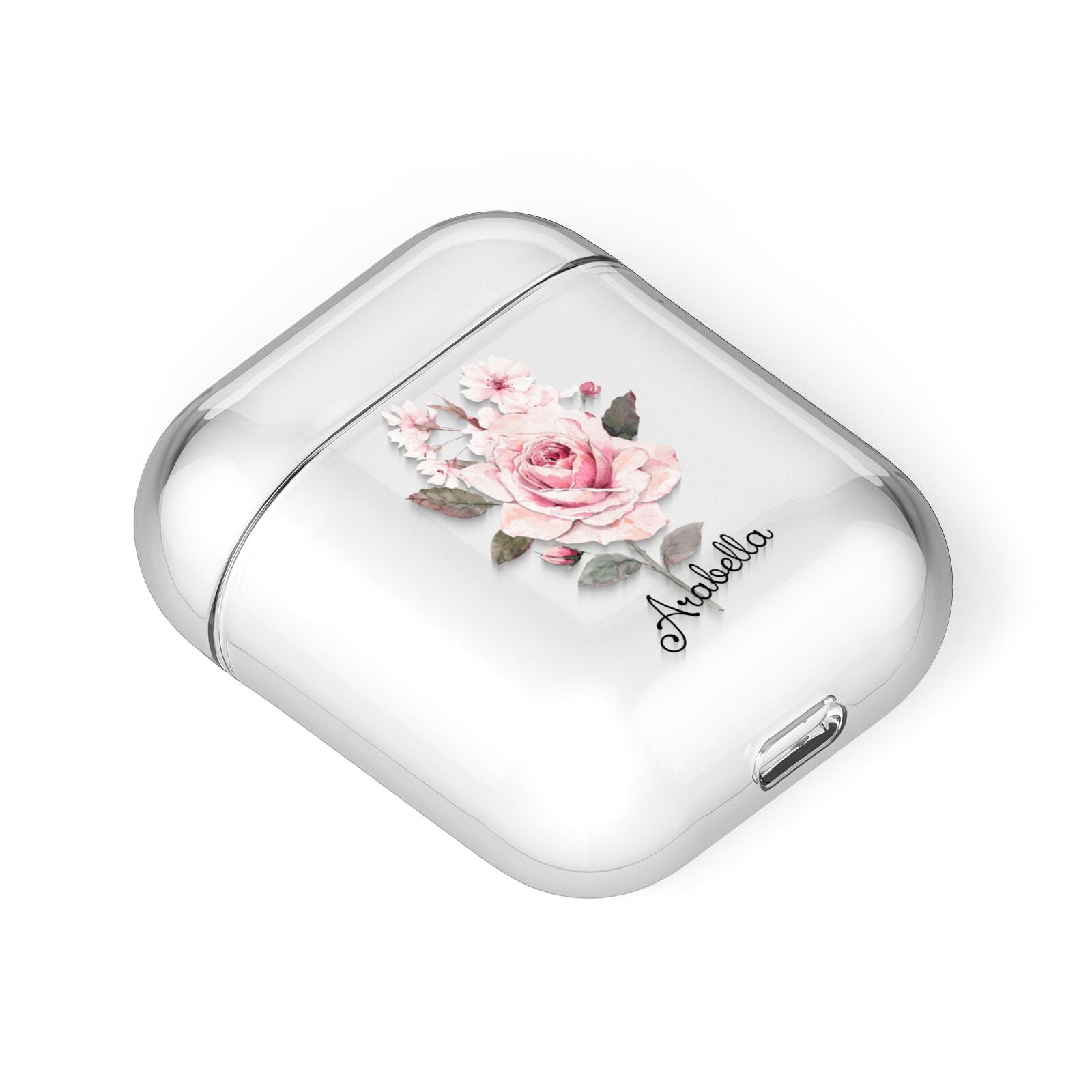 Personalised Rose with Name AirPods Case Laid Flat