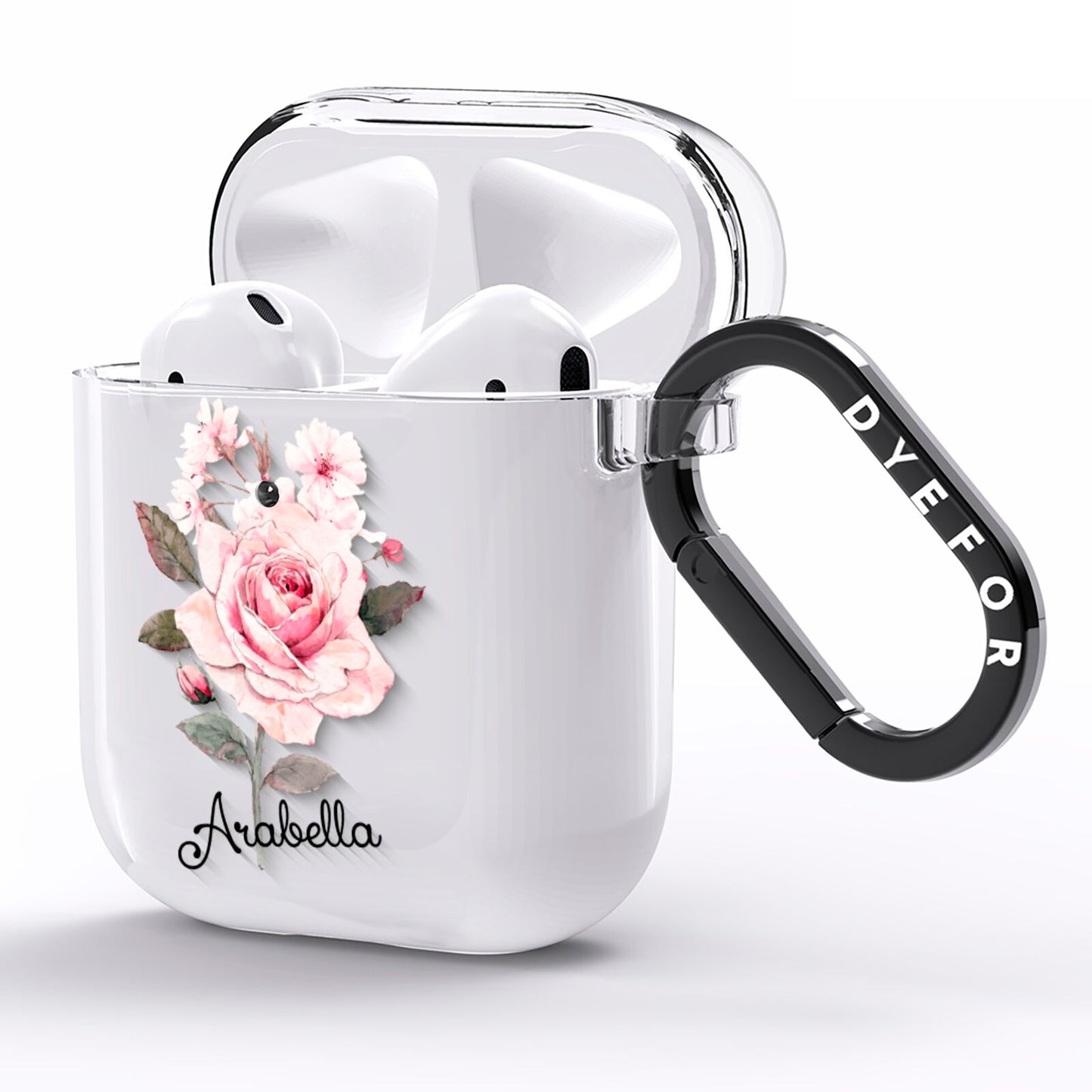 Personalised Rose with Name AirPods Clear Case Side Image