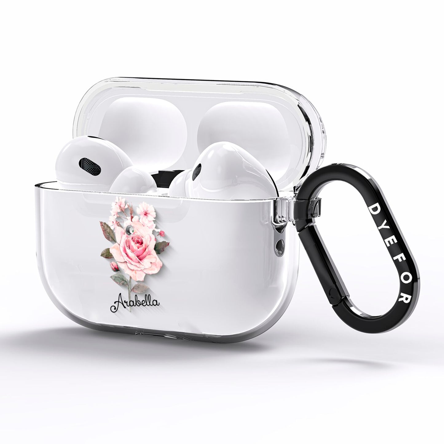 Personalised Rose with Name AirPods Pro Clear Case Side Image