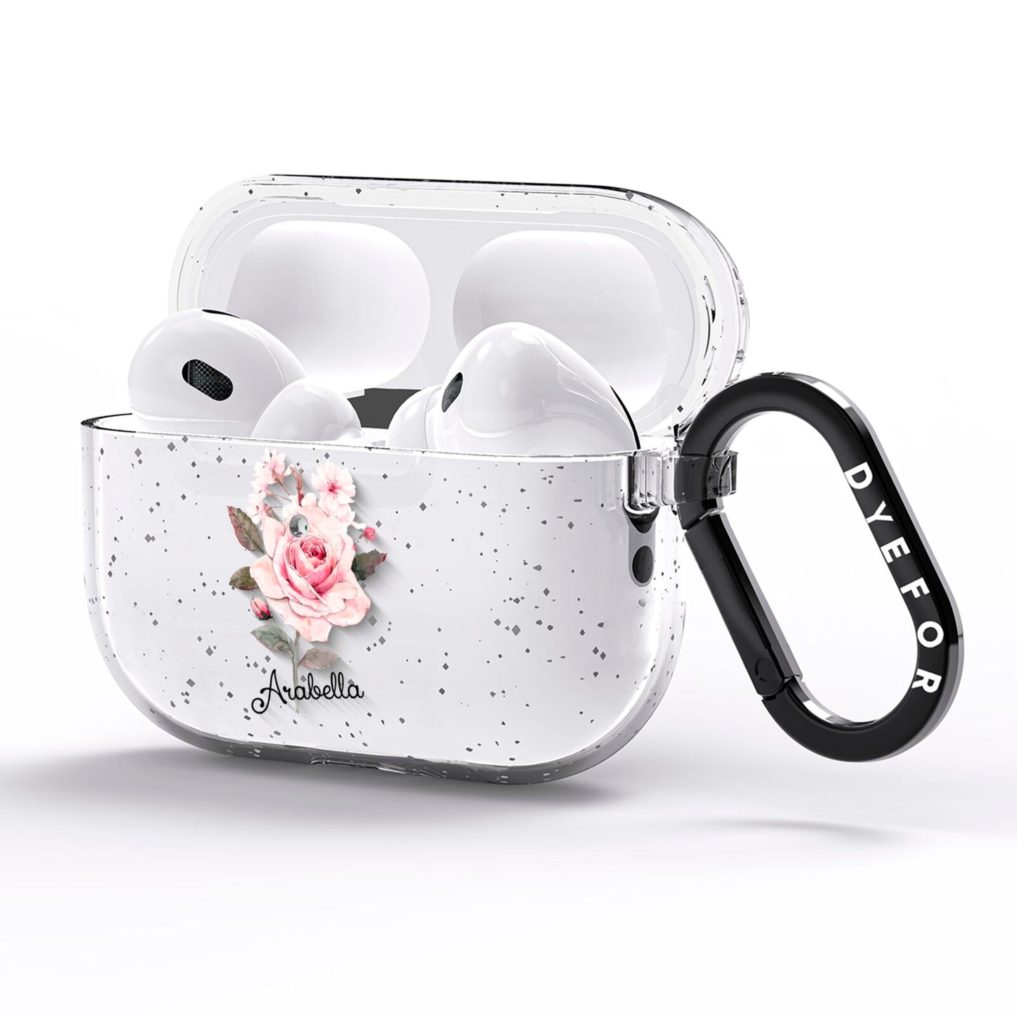 Personalised Rose with Name AirPods Pro Glitter Case Side Image